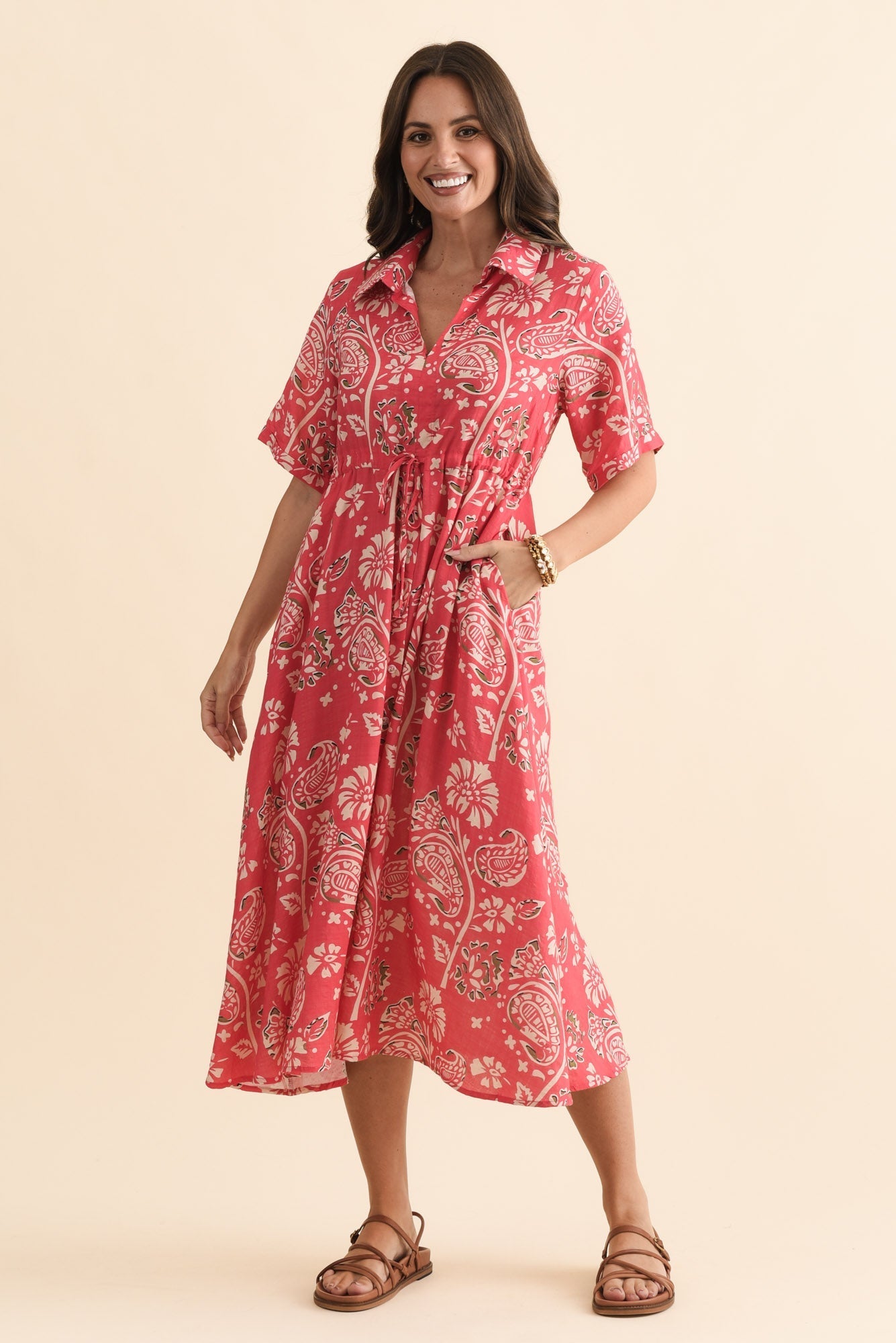 Leigh Red Flower Tie Dress