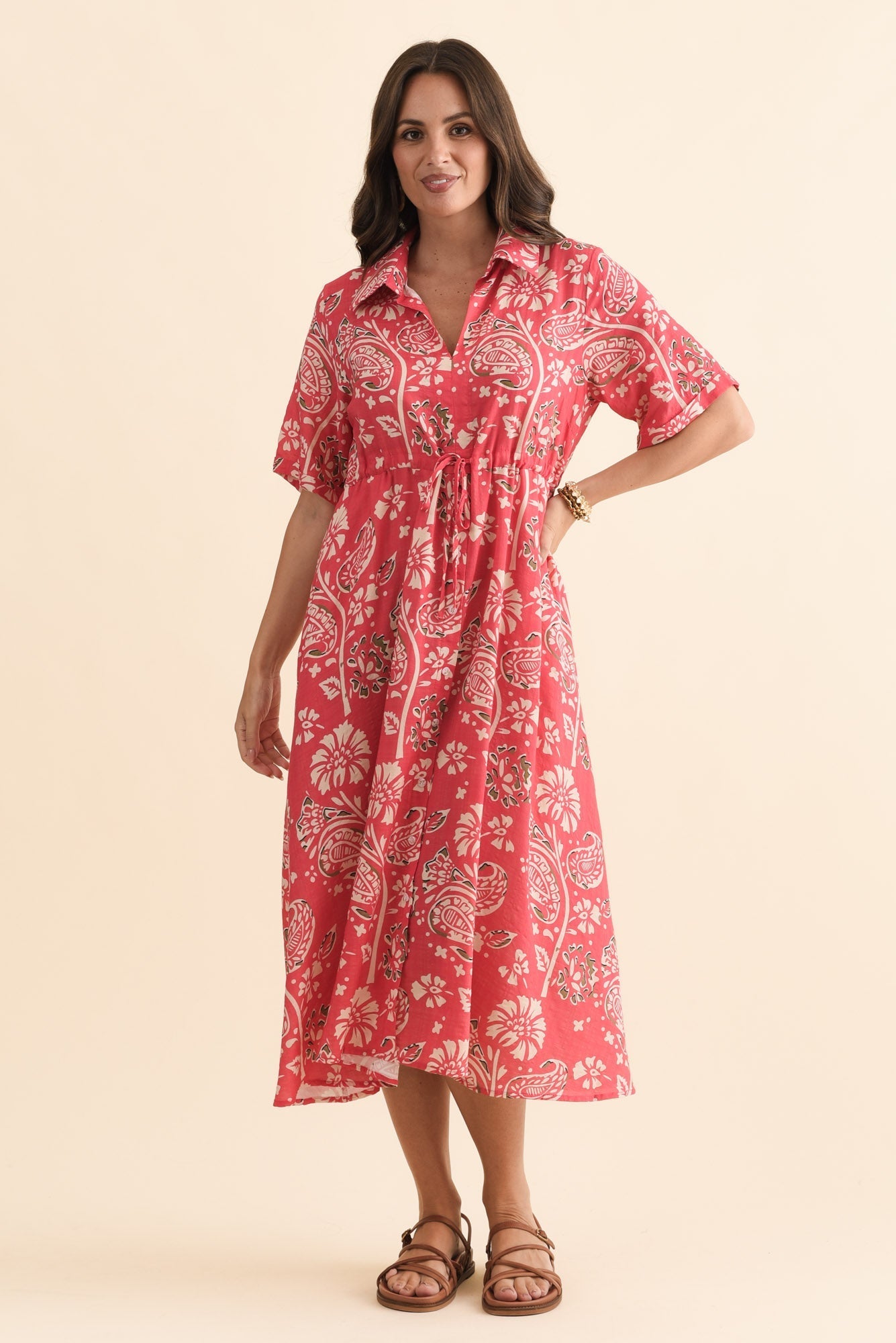 Leigh Red Flower Tie Dress