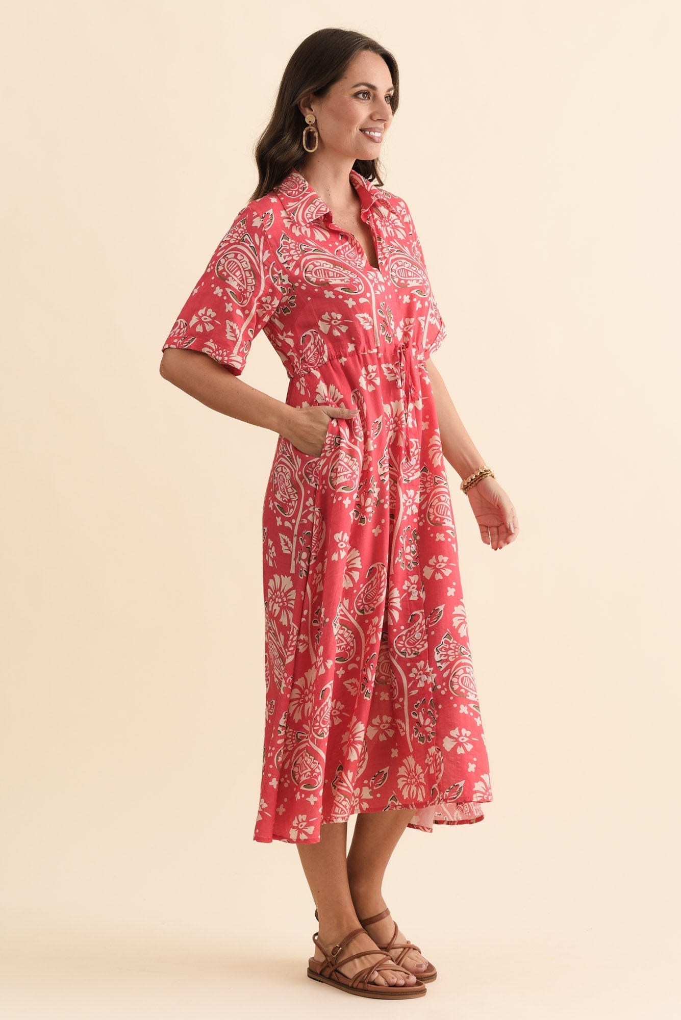 Leigh Red Flower Tie Dress