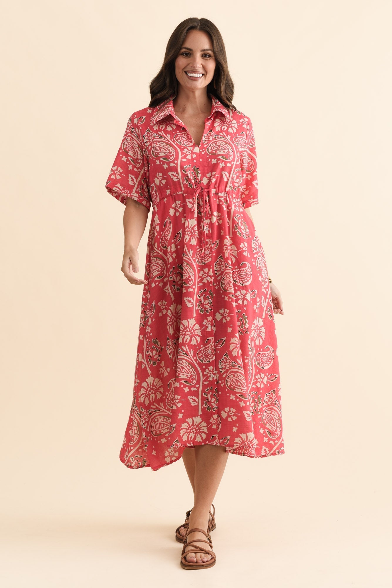 Leigh Red Flower Tie Dress