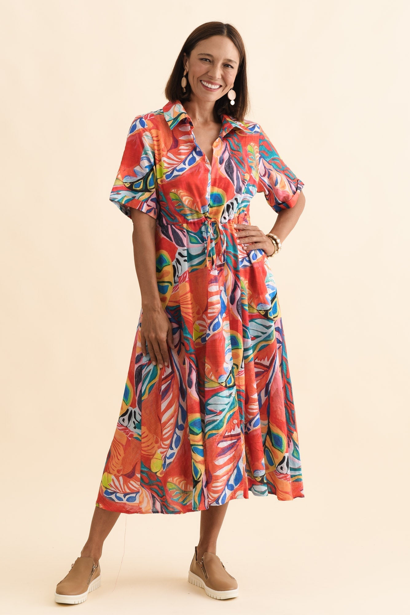 Leigh Red Tropical Tie Dress