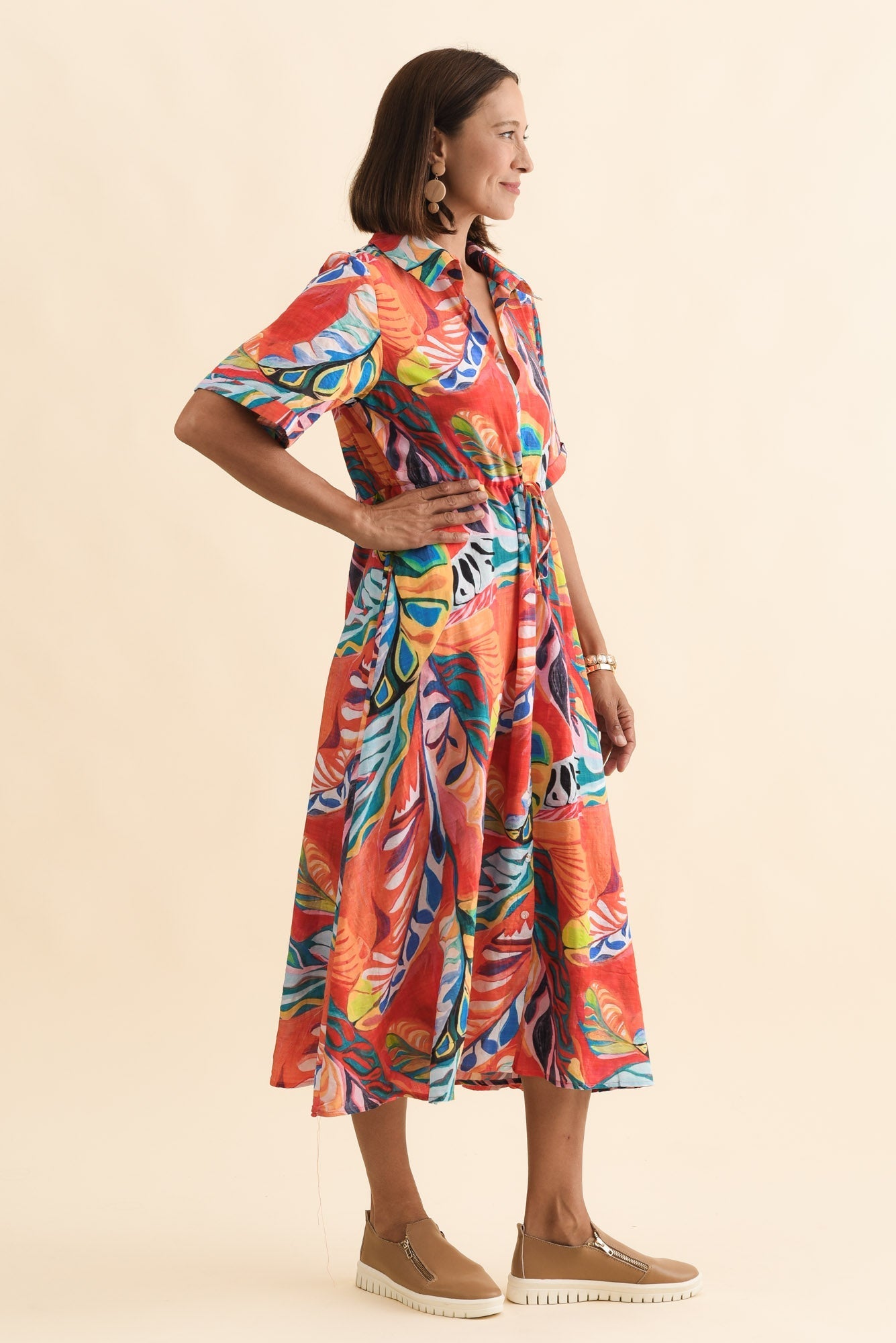 Leigh Red Tropical Tie Dress