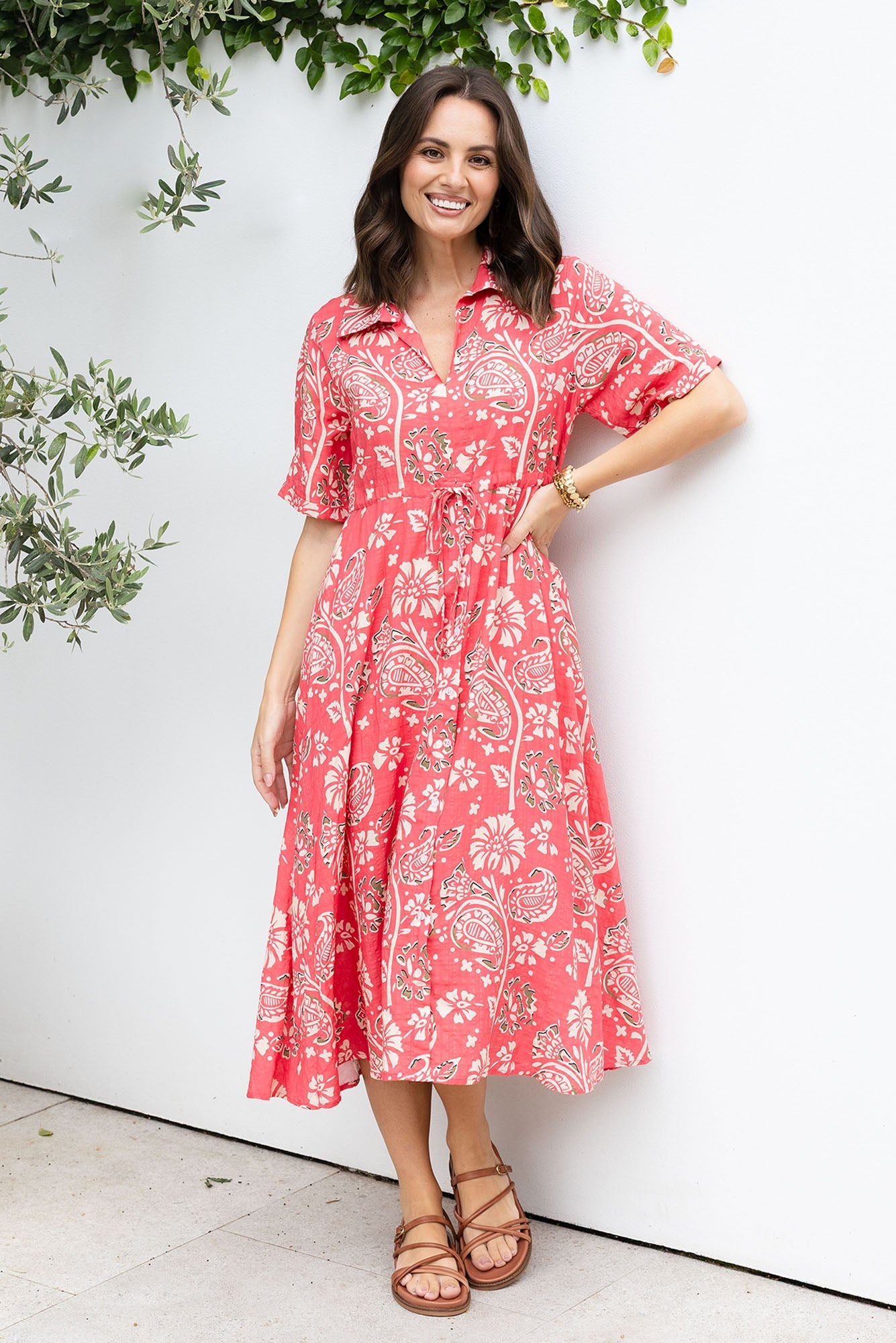 Leigh Red Flower Tie Dress