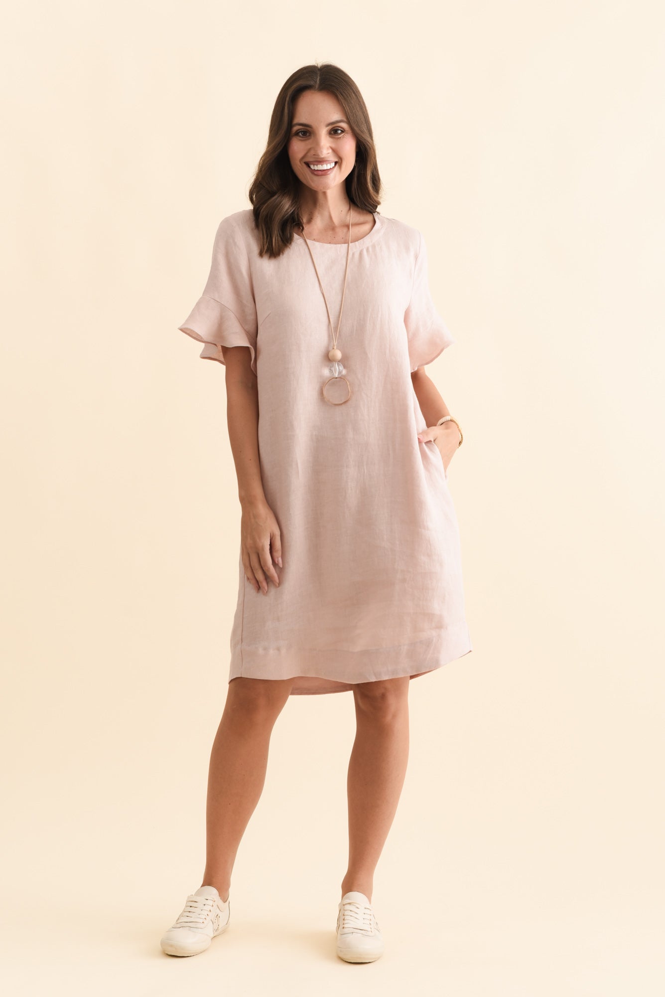 Lesley Blush Linen Flutter Sleeve Dress
