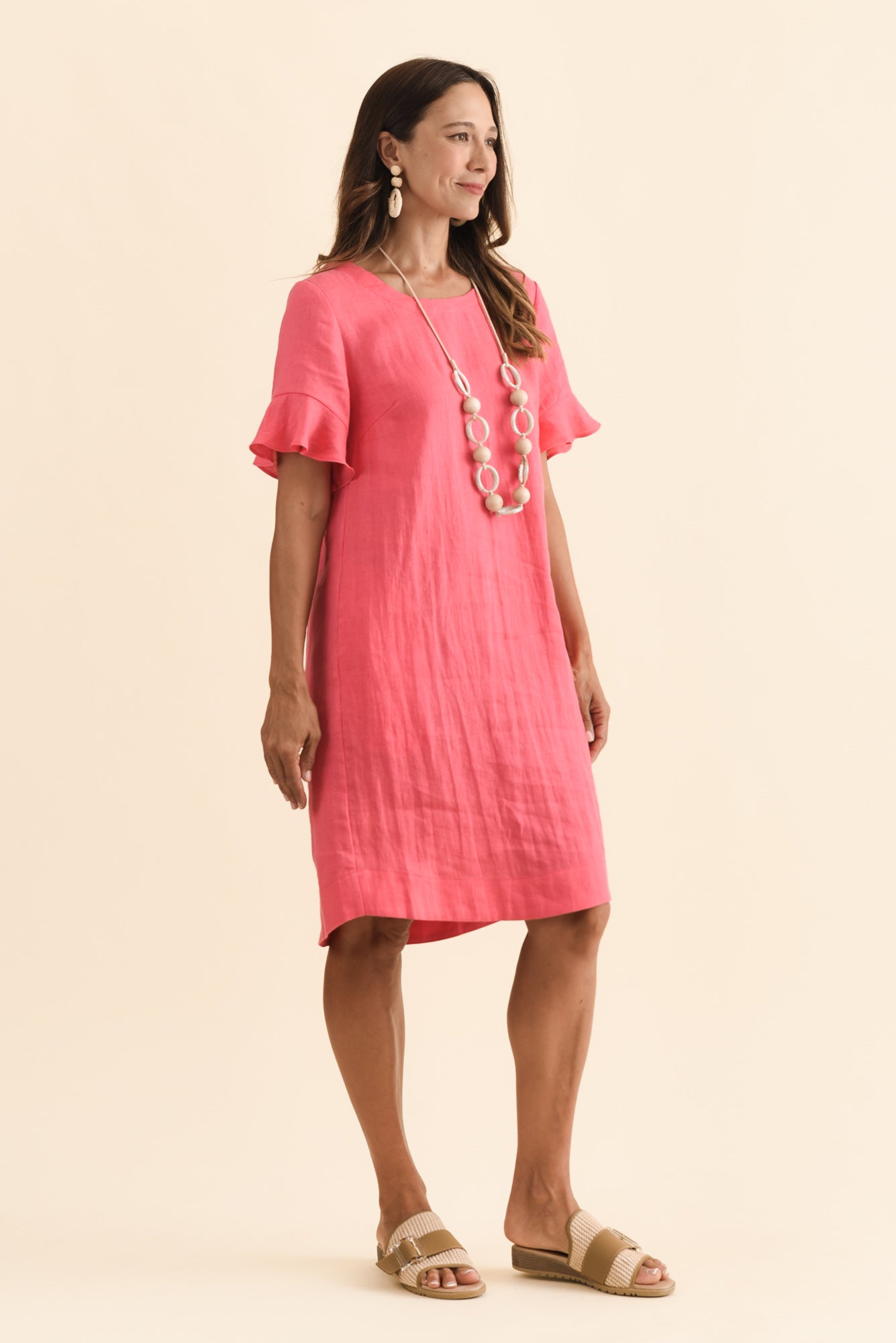 Lesley Melon Linen Flutter Sleeve Dress