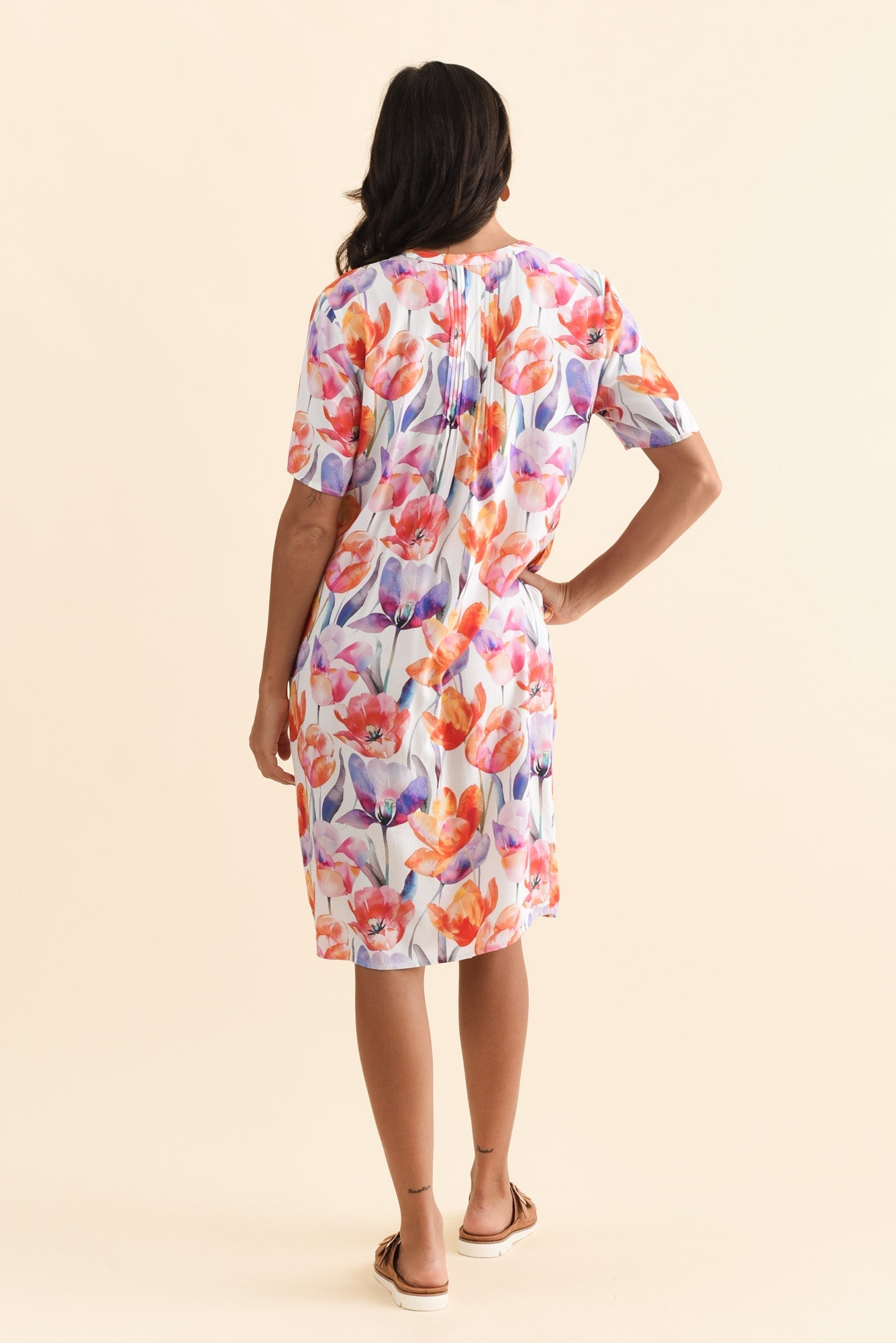 Leticia Orange Flower Midi Dress