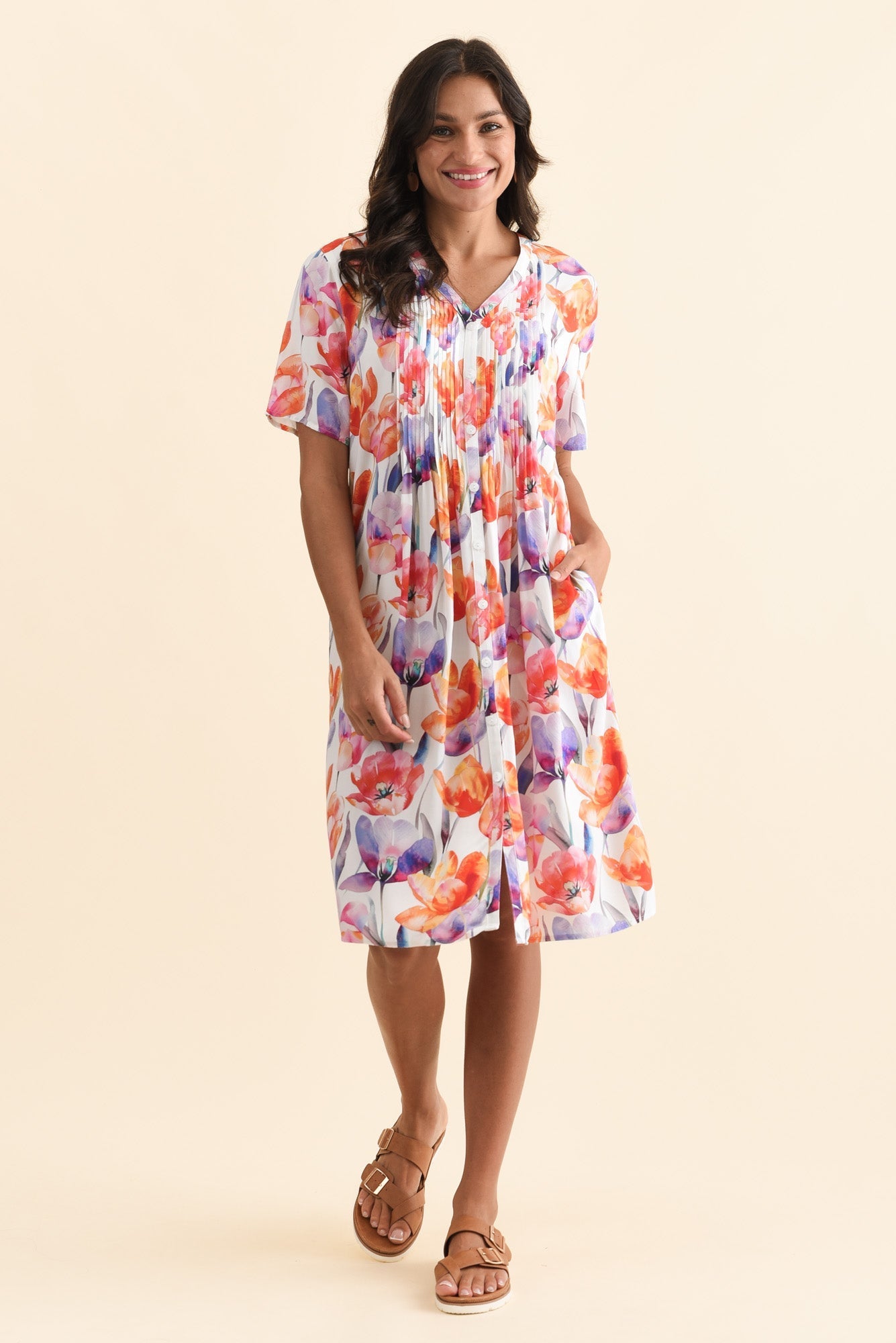 Leticia Orange Flower Midi Dress