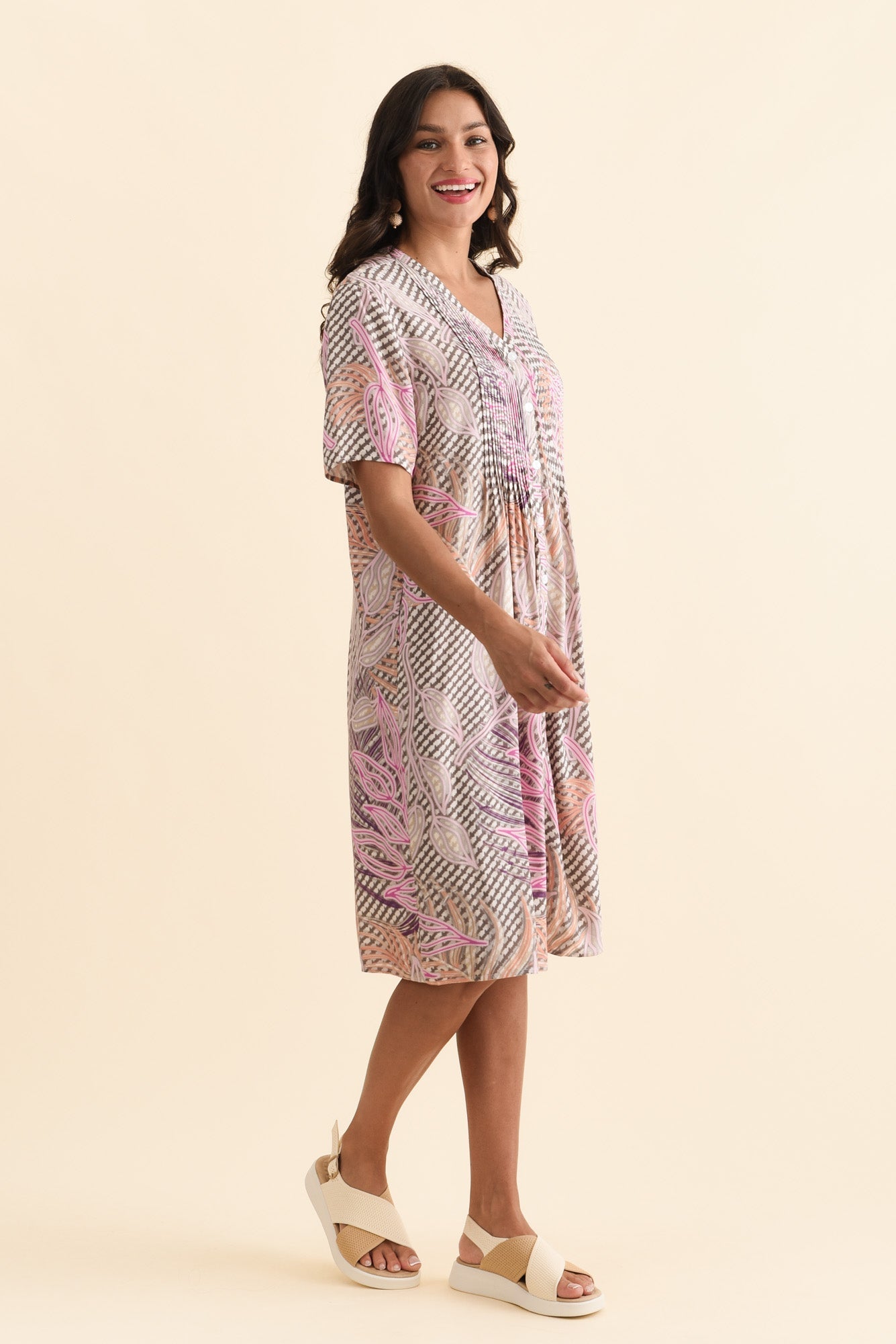 Leticia Pink Leaf Midi Dress