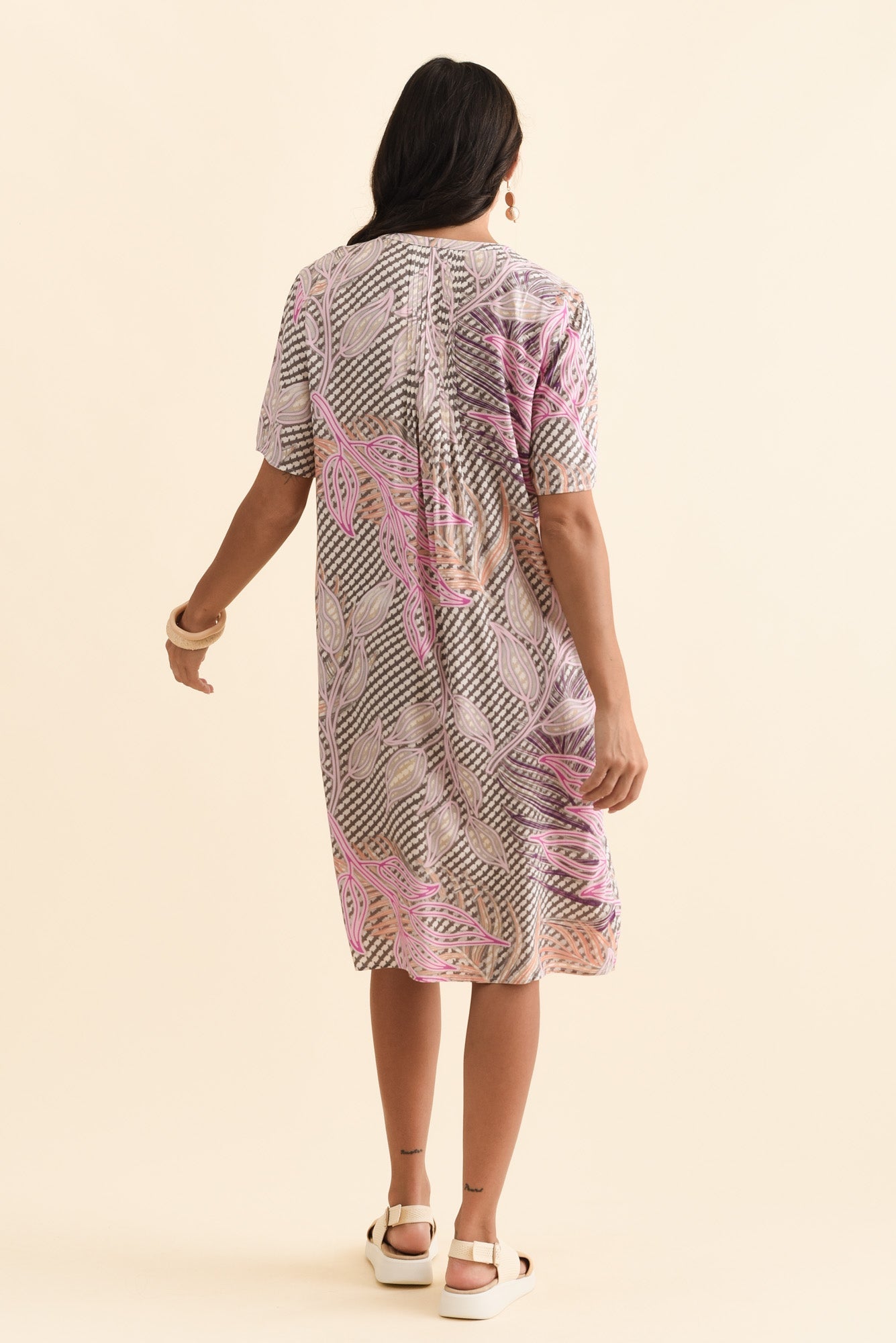 Leticia Pink Leaf Midi Dress