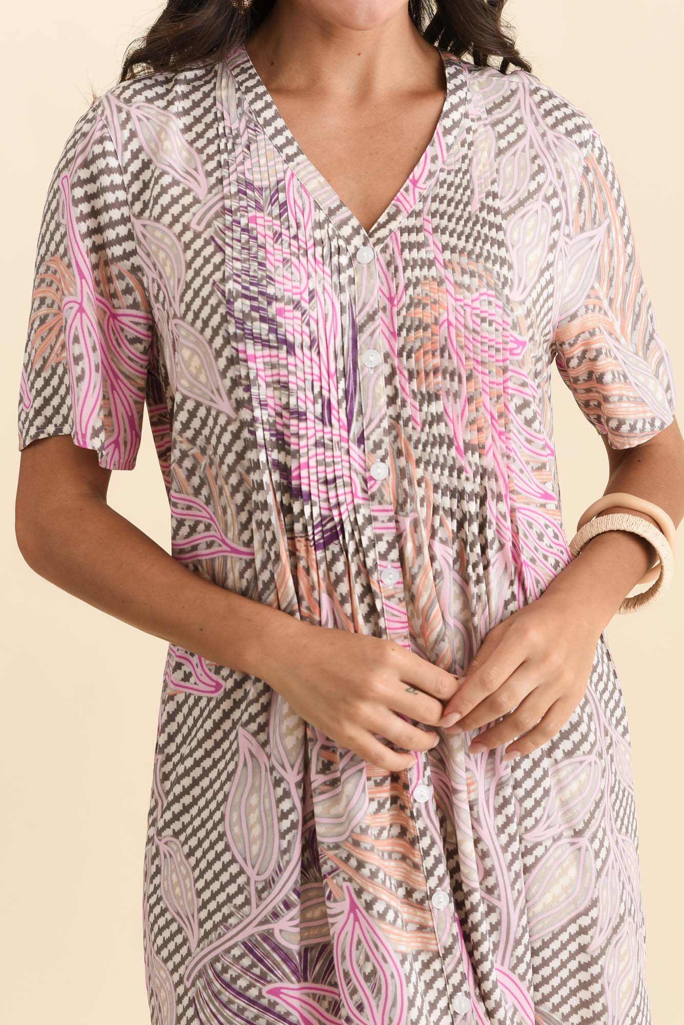 Leticia Pink Leaf Midi Dress