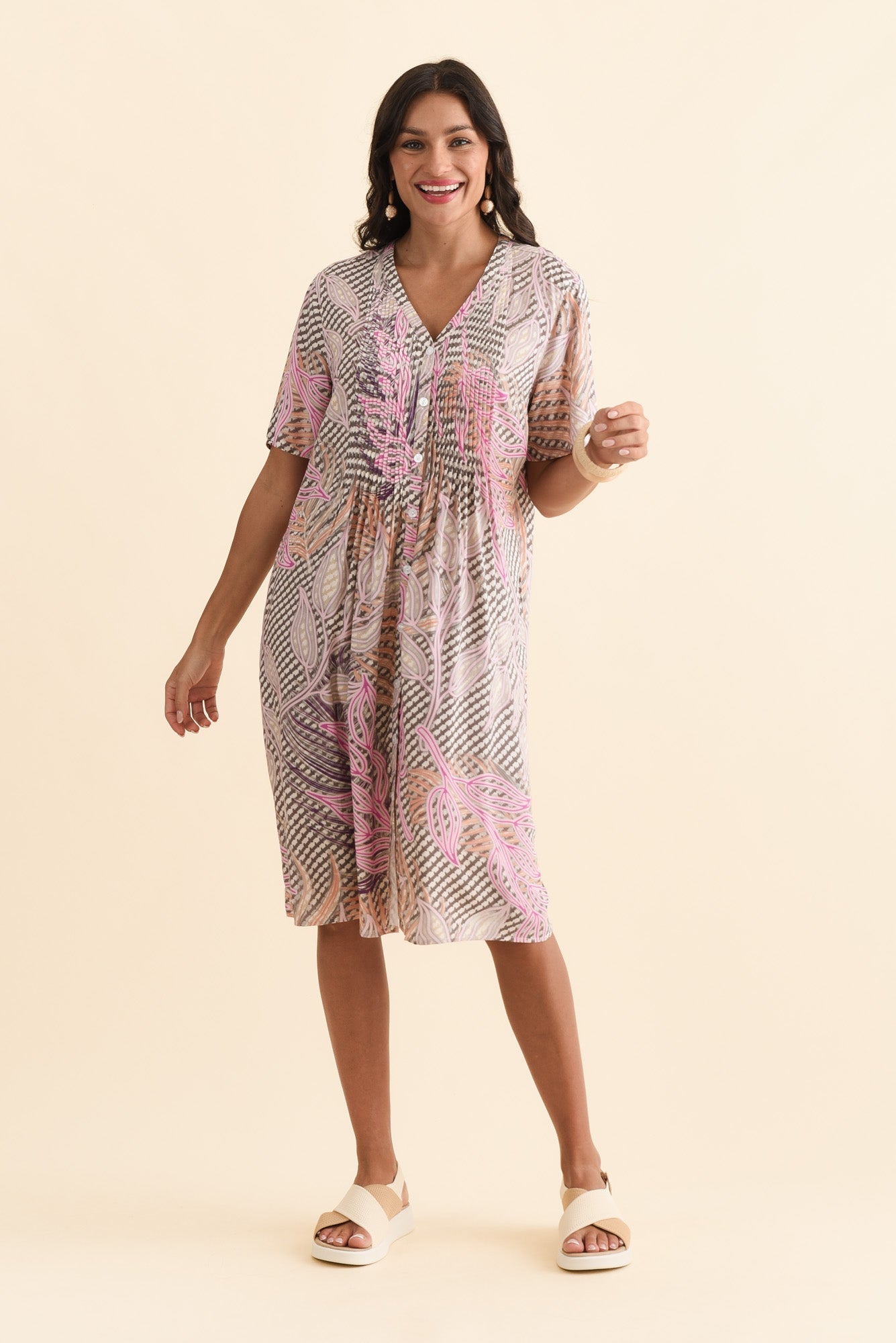 Leticia Pink Leaf Midi Dress