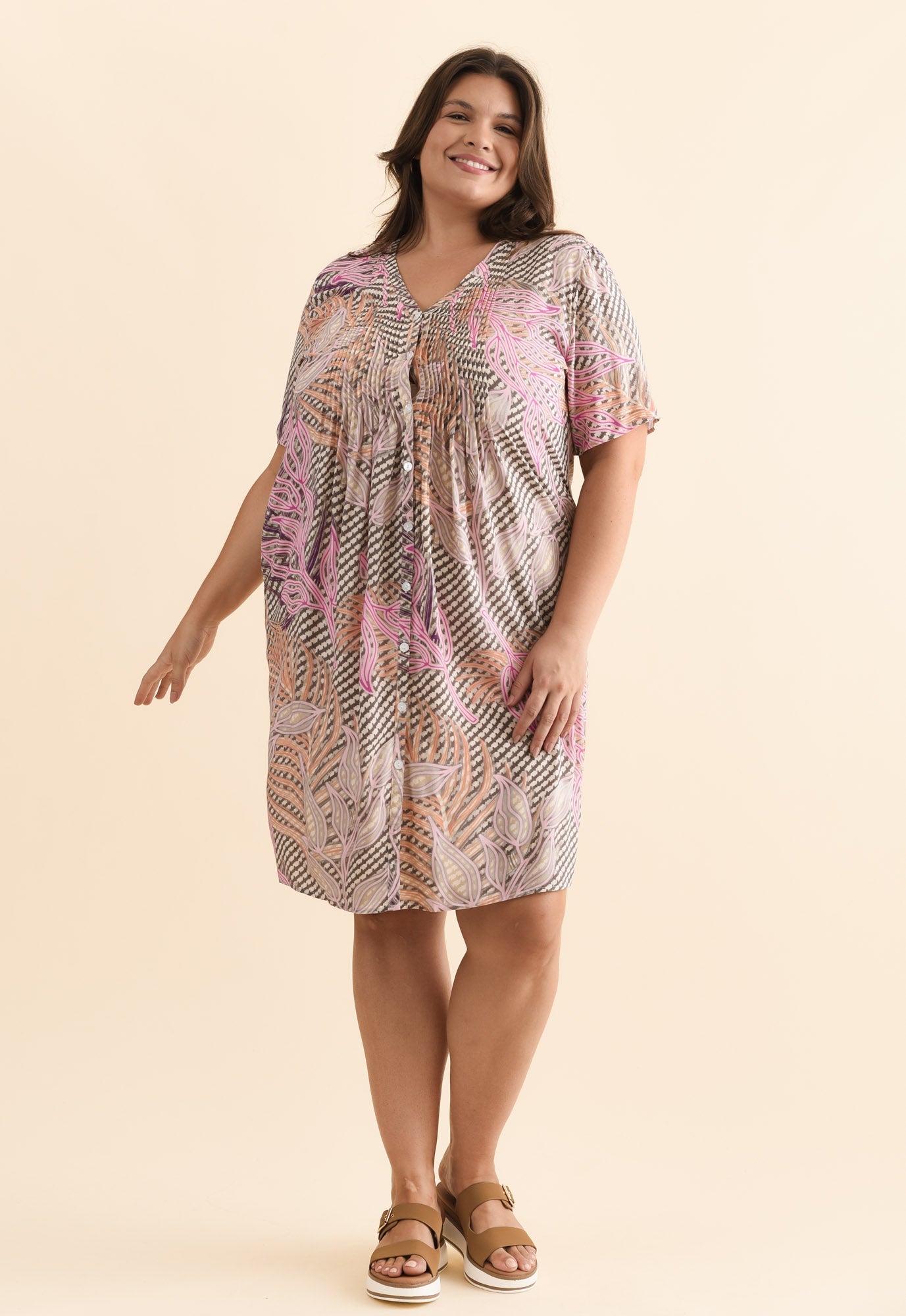 Leticia Pink Leaf Midi Dress