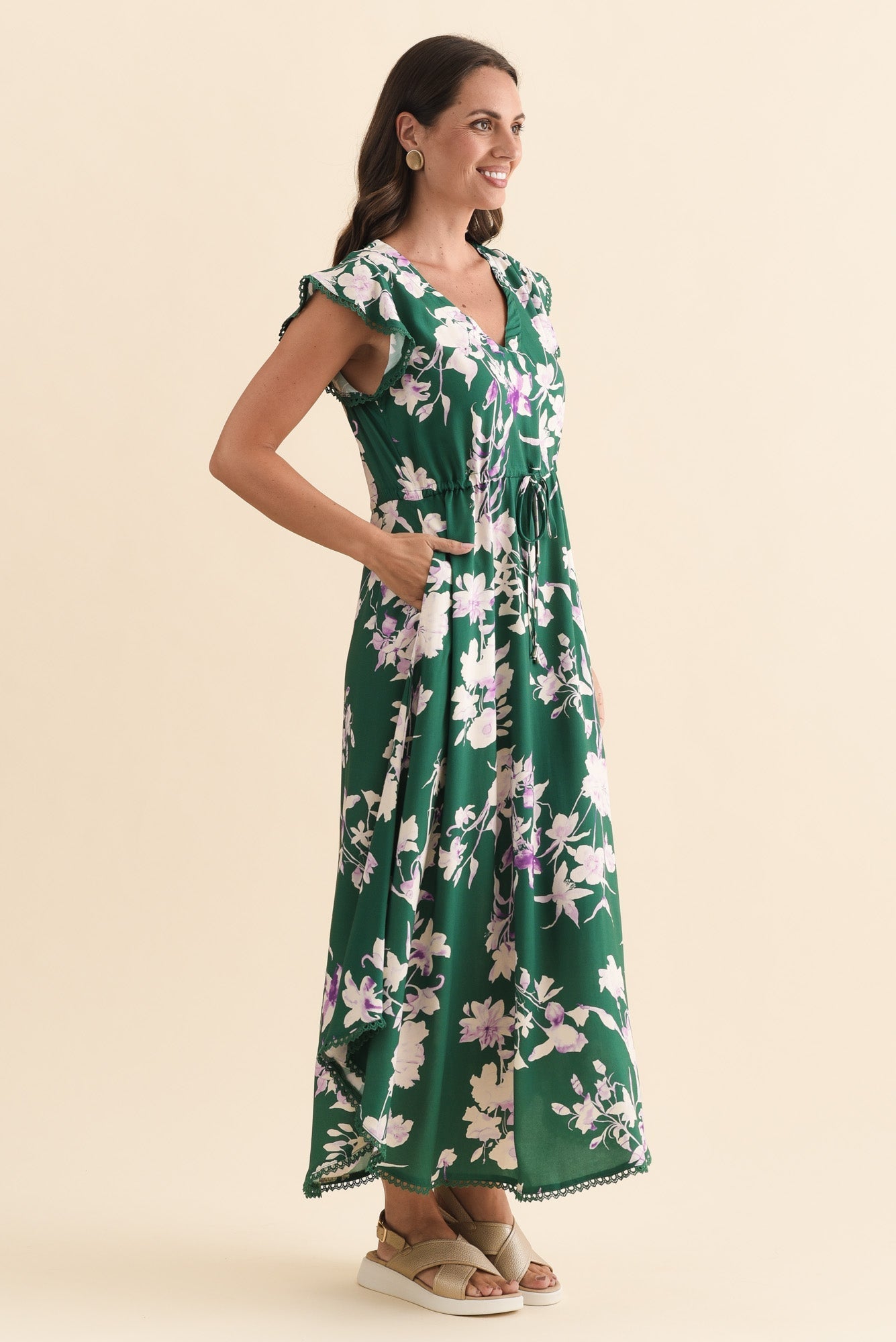 Libby Green Flower Midi Dress
