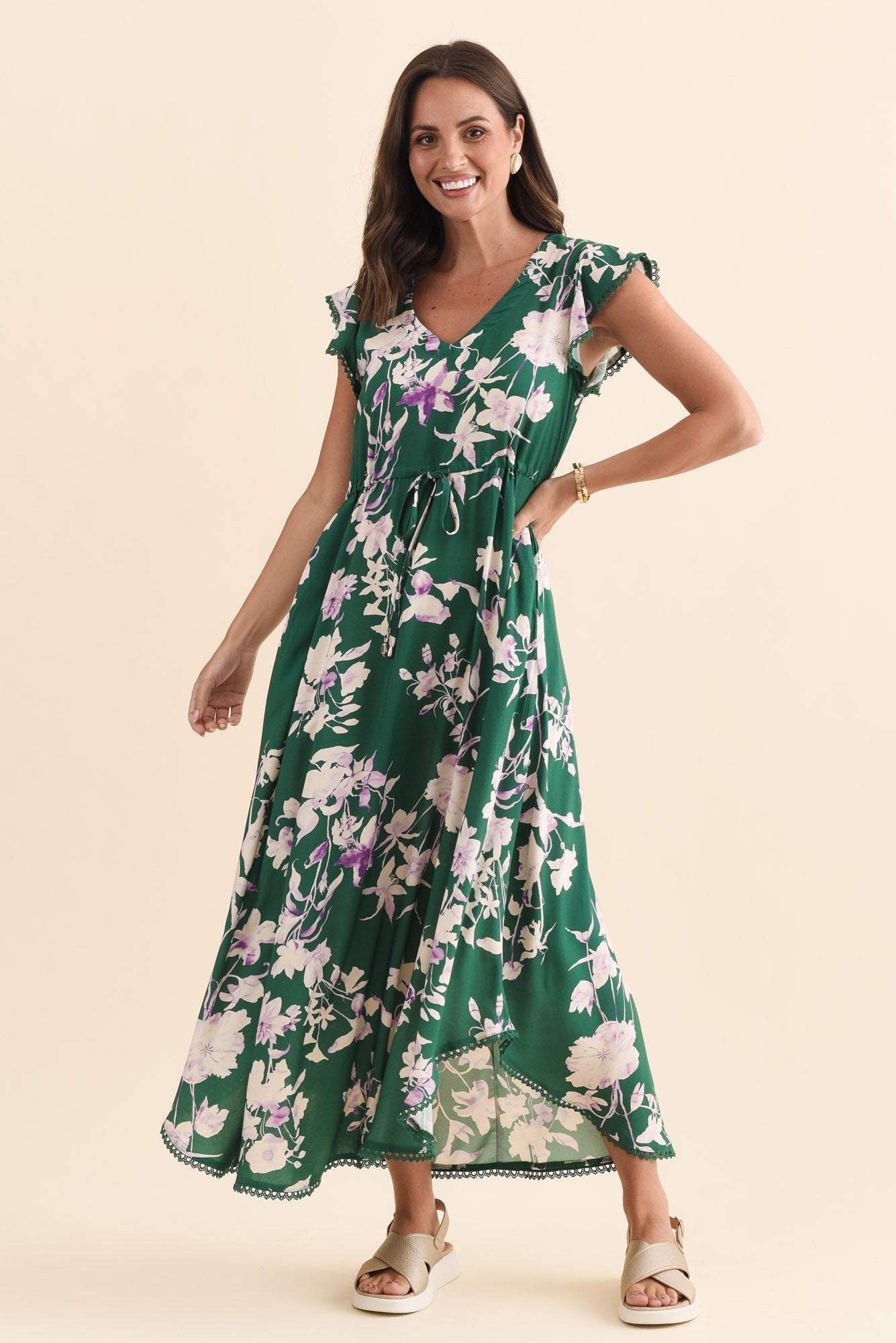 Libby Green Flower Midi Dress