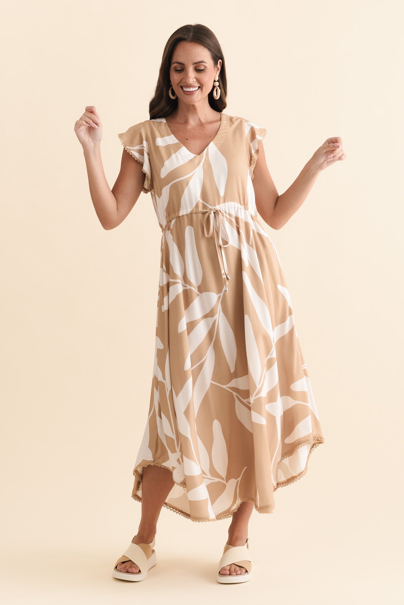 Libby Mocha Leaf Midi Dress