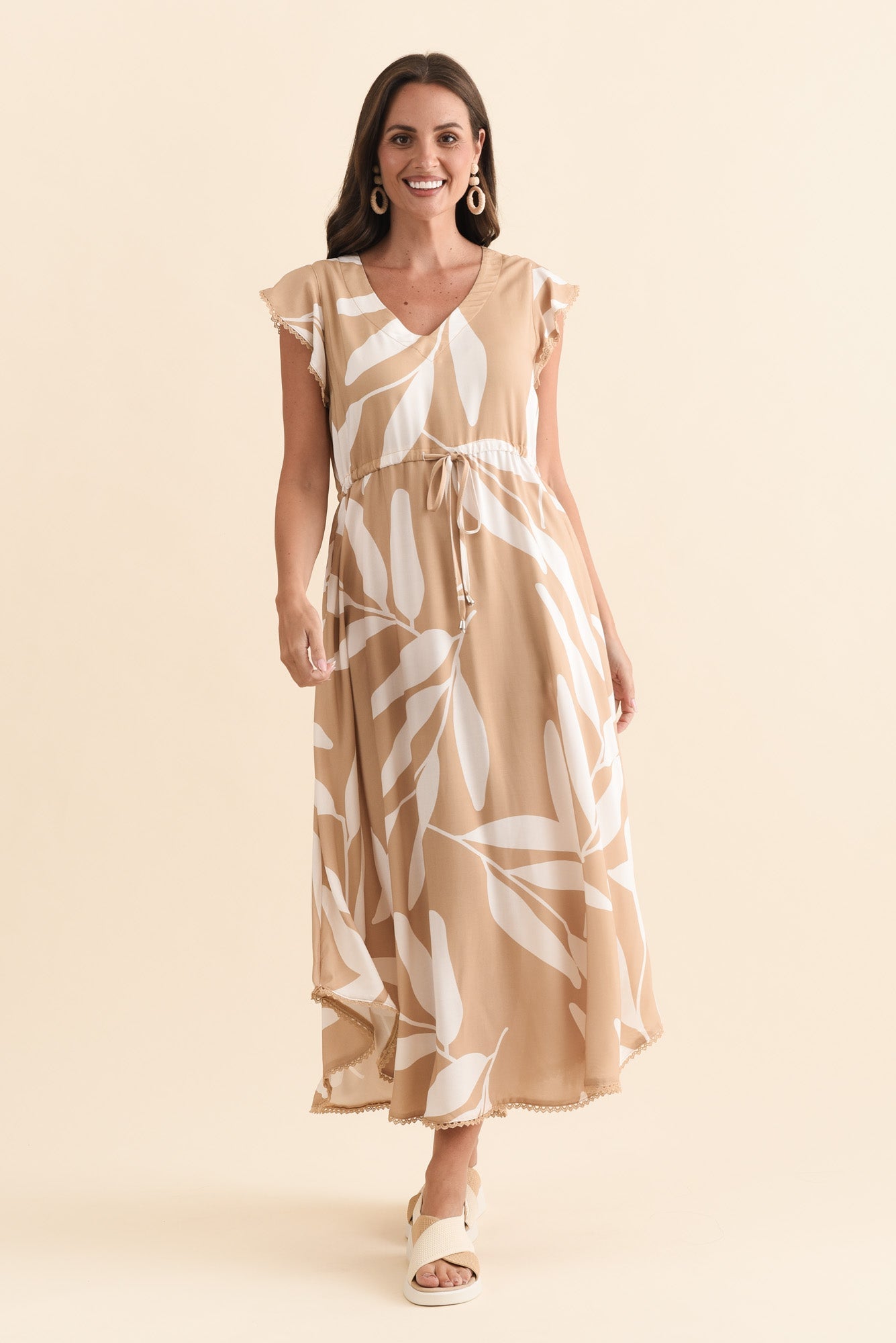 Libby Mocha Leaf Midi Dress