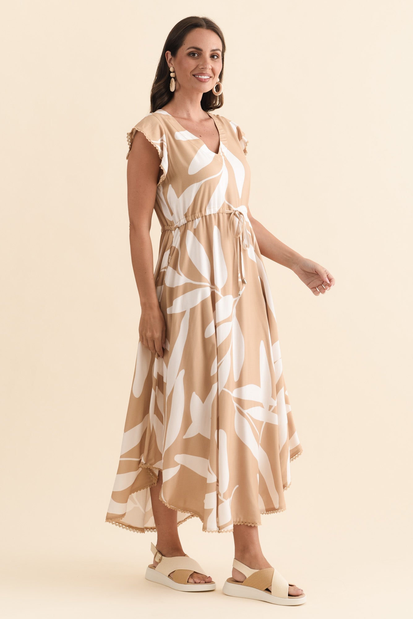 Libby Mocha Leaf Midi Dress