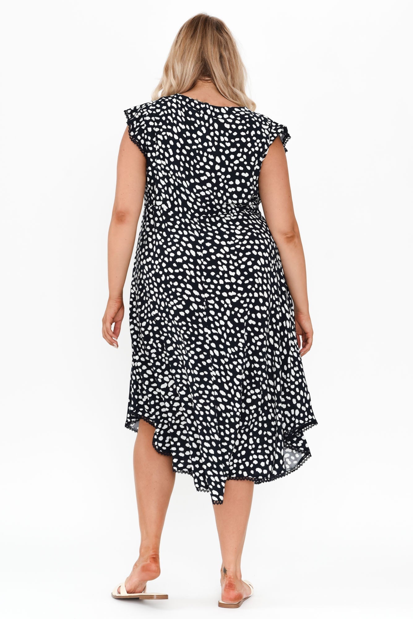 Libby Navy Spot Midi Dress