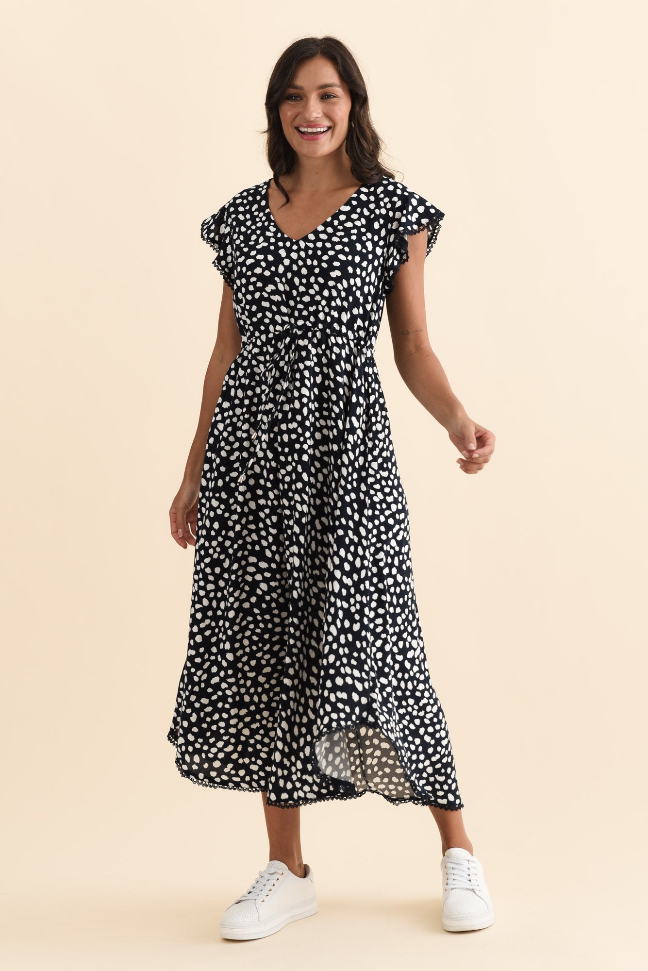 Libby Navy Spot Midi Dress