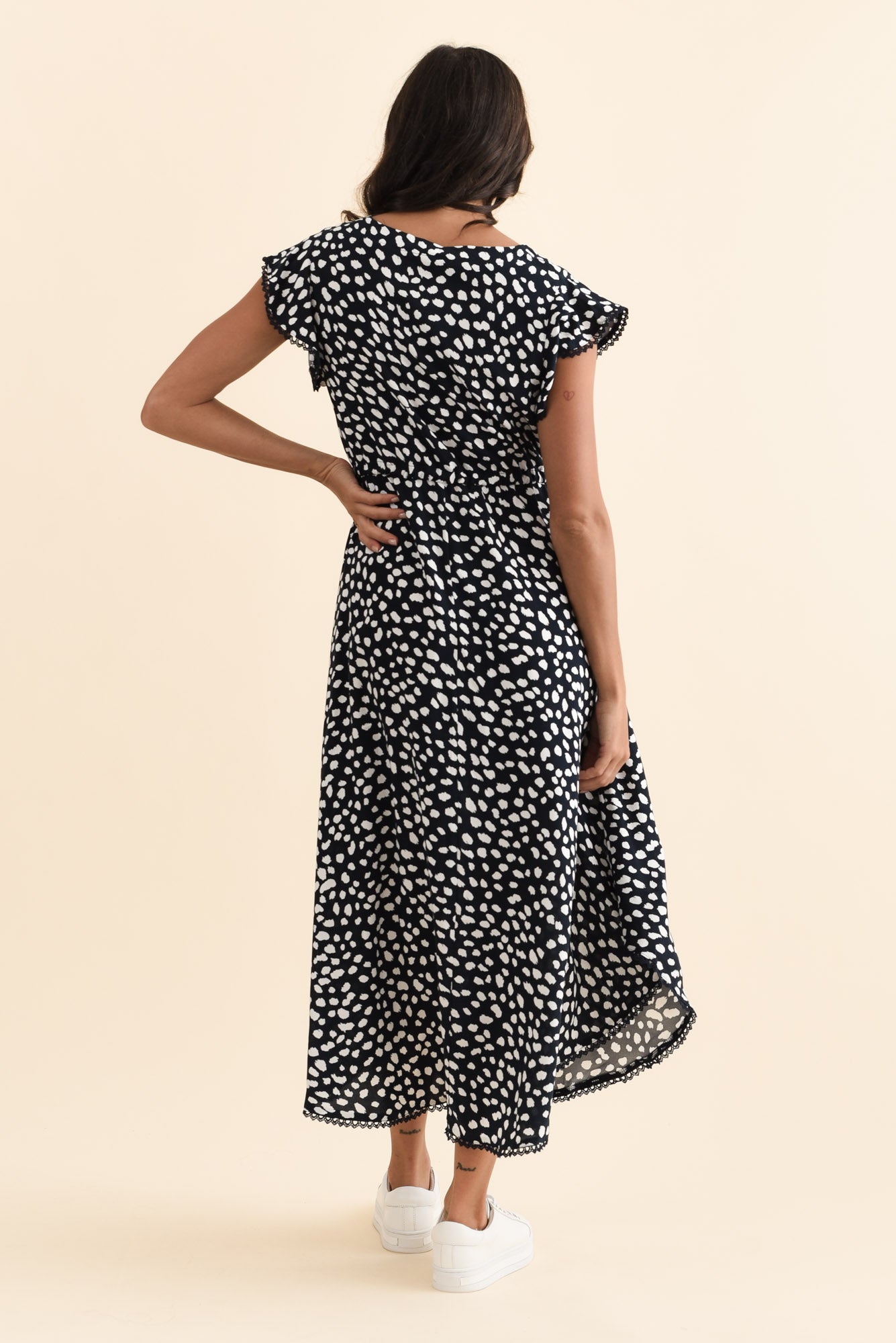 Libby Navy Spot Midi Dress