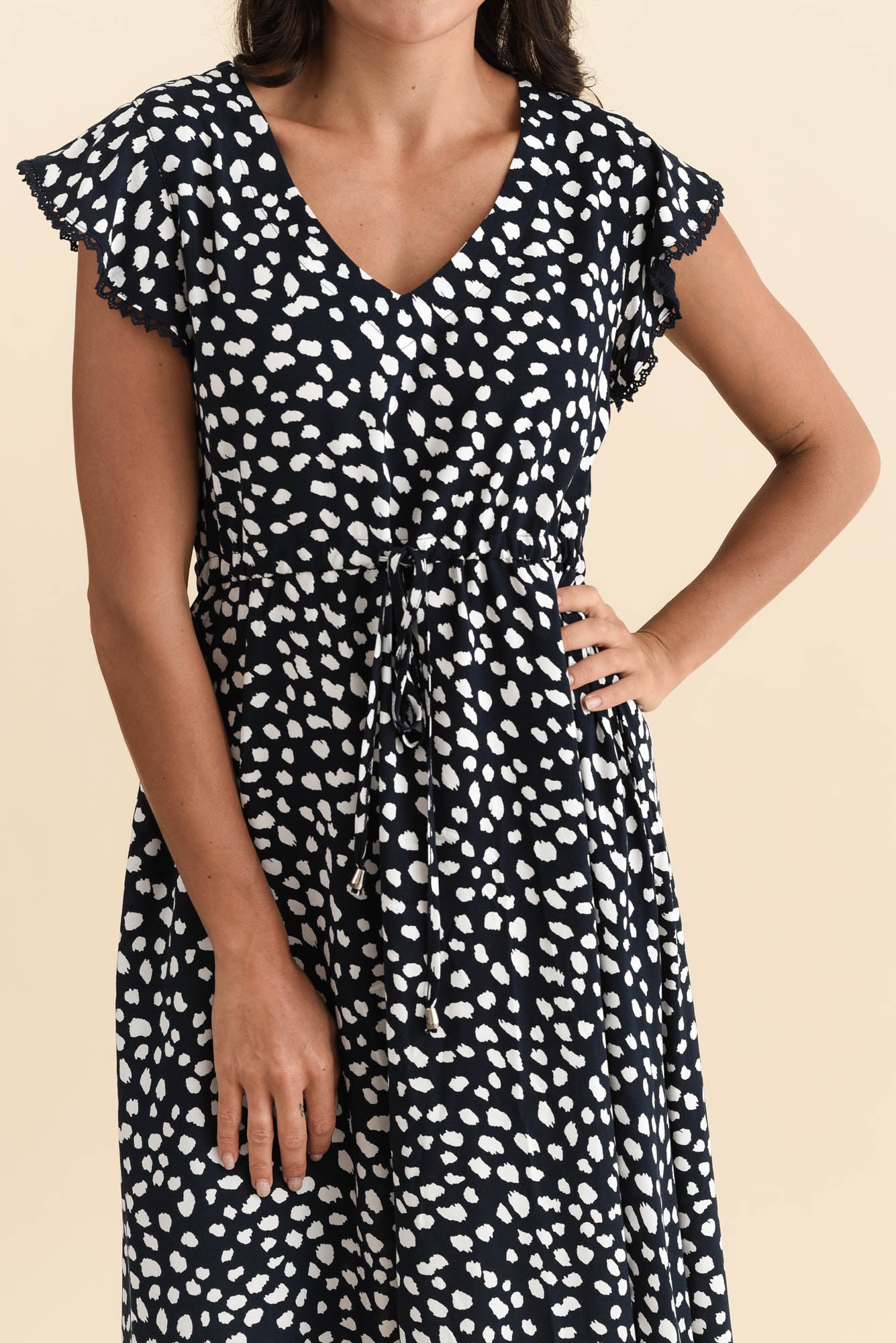 Libby Navy Spot Midi Dress