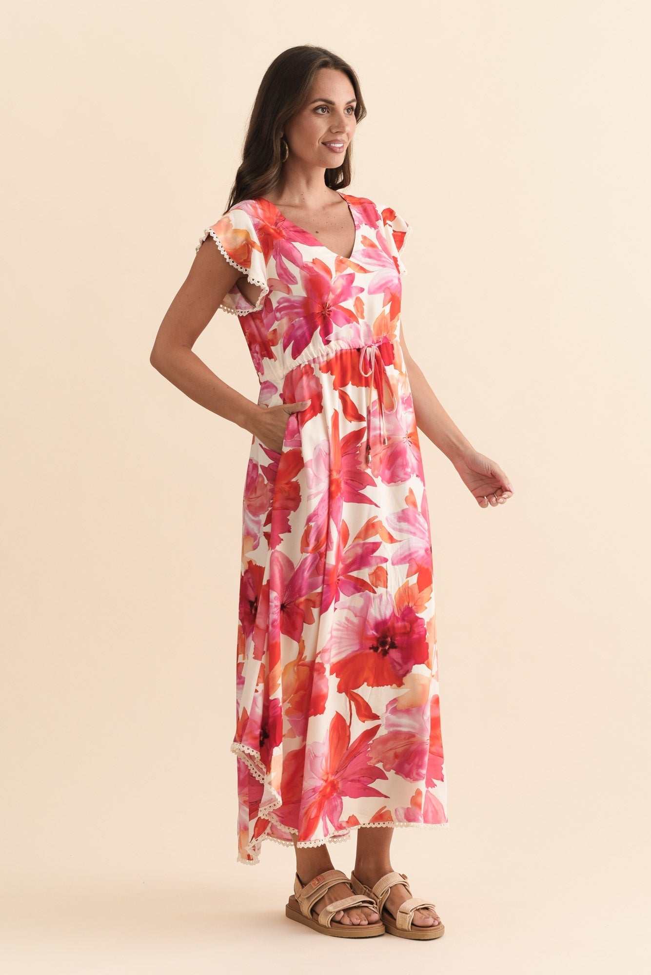 Libby Orange Flower Midi Dress