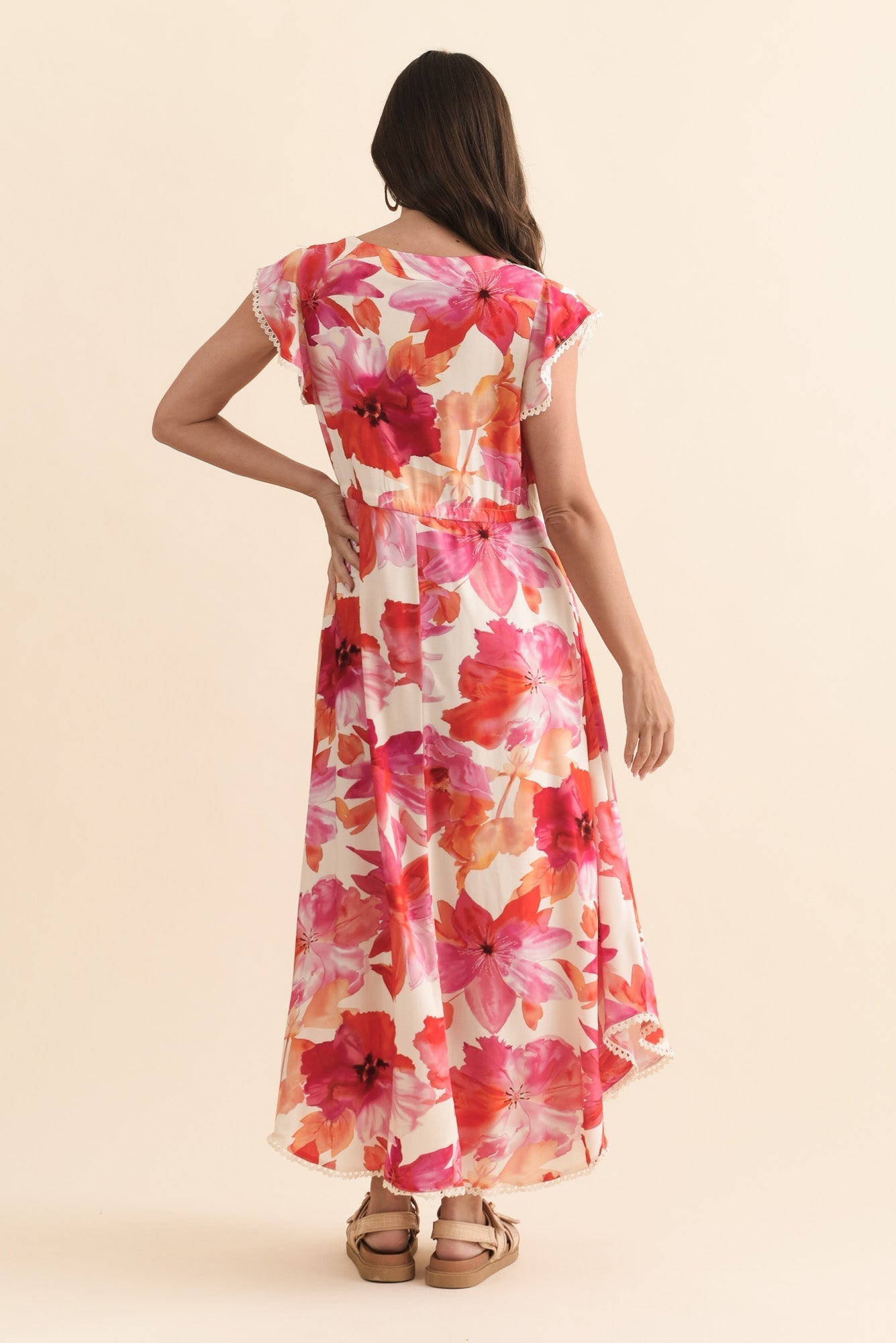 Libby Orange Flower Midi Dress