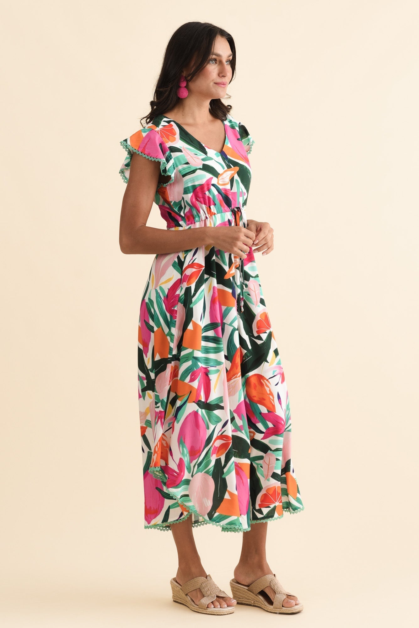 Libby Pink Flower Midi Dress
