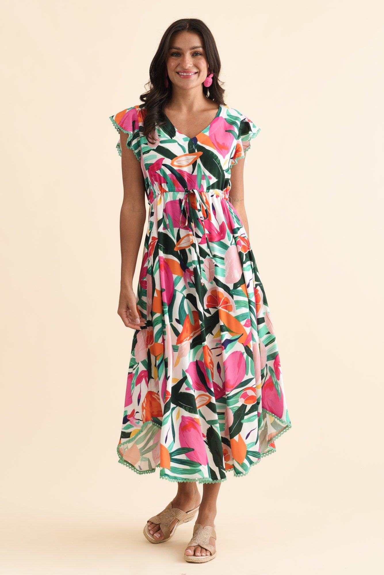 Libby Pink Flower Midi Dress