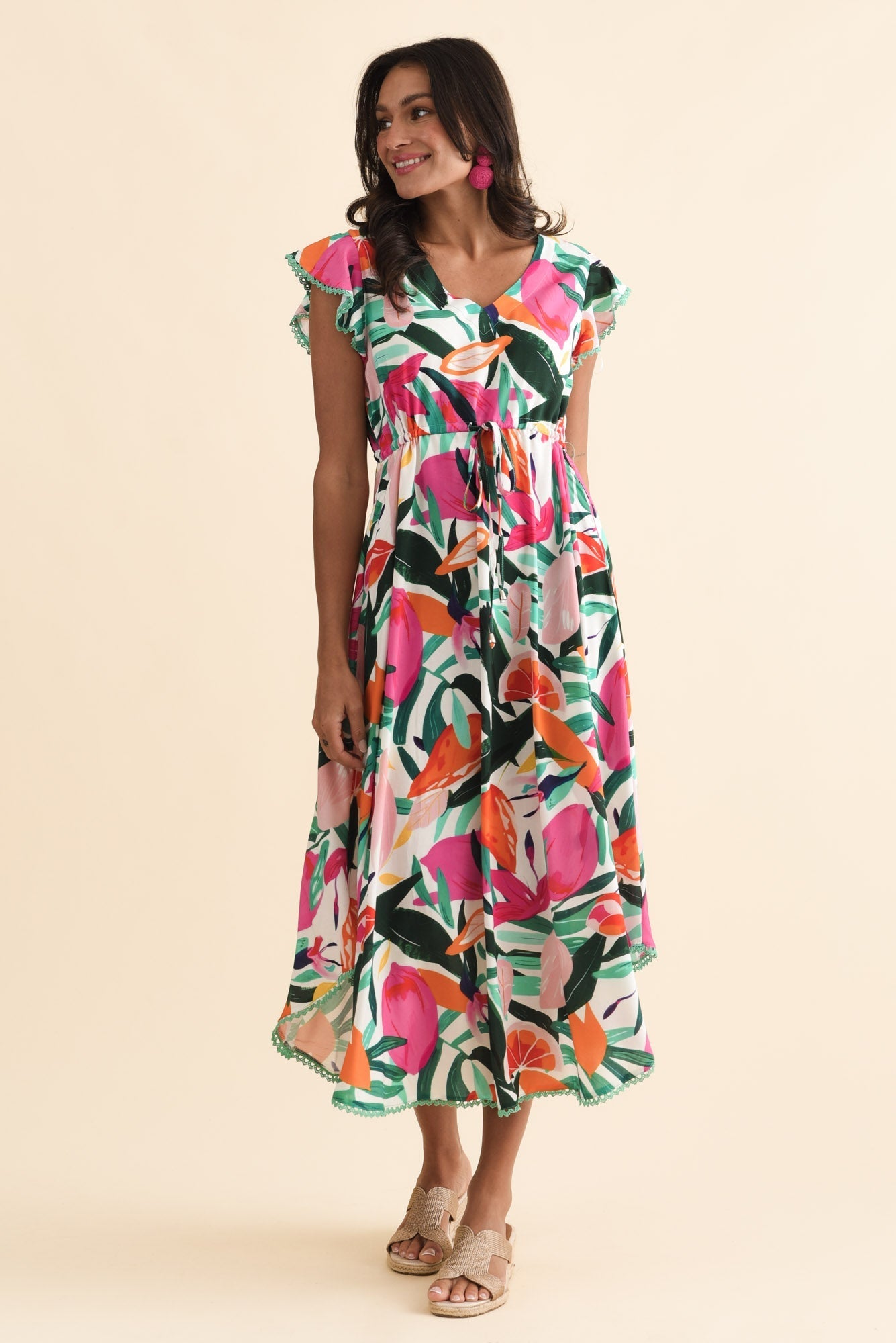 Libby Pink Flower Midi Dress