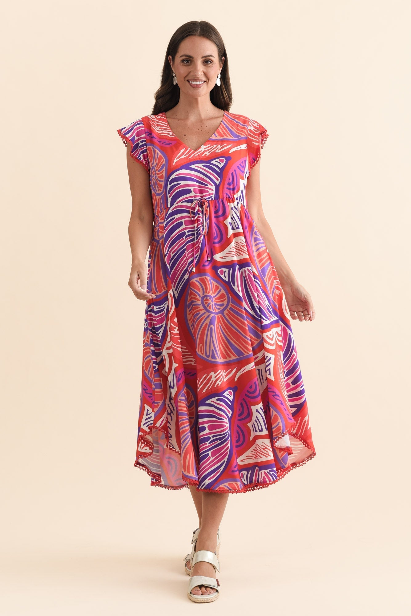 Libby Purple Motif Midi Dress