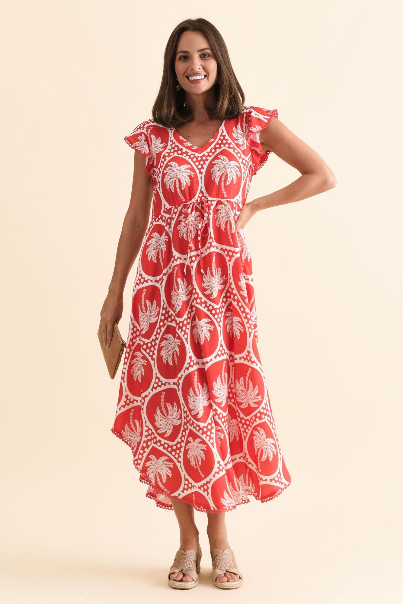 Libby Red Palm Midi Dress