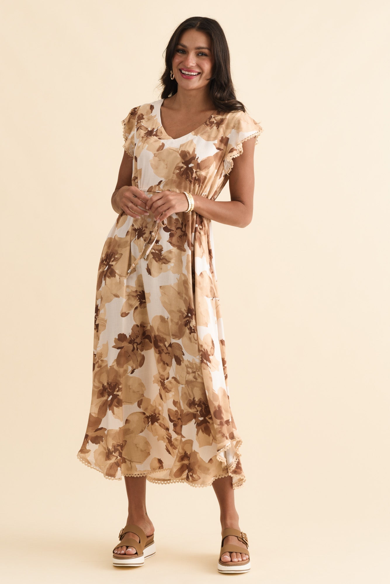 Libby Rust Flower Midi Dress