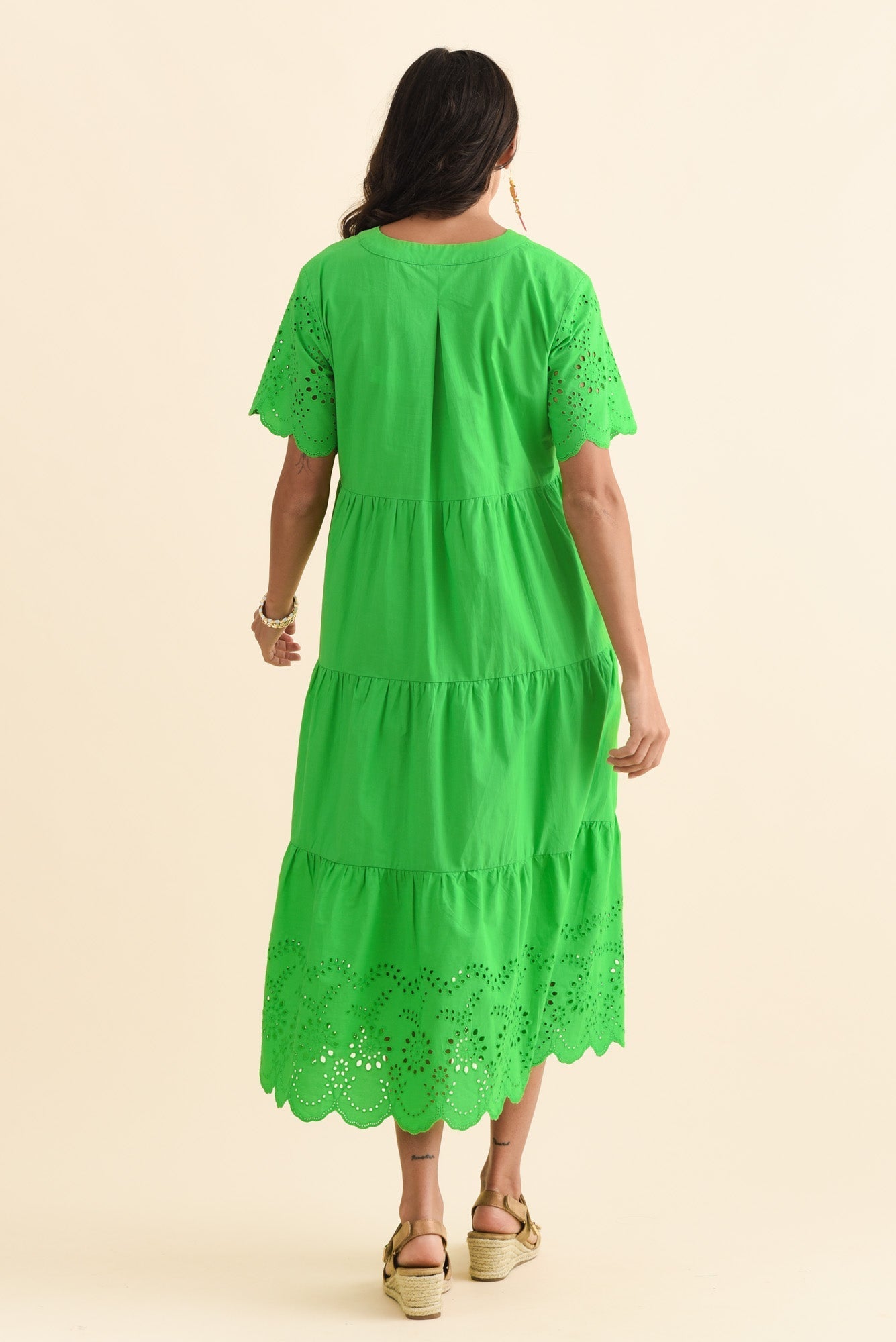 Lilith Green Embroidered Cotton Dress