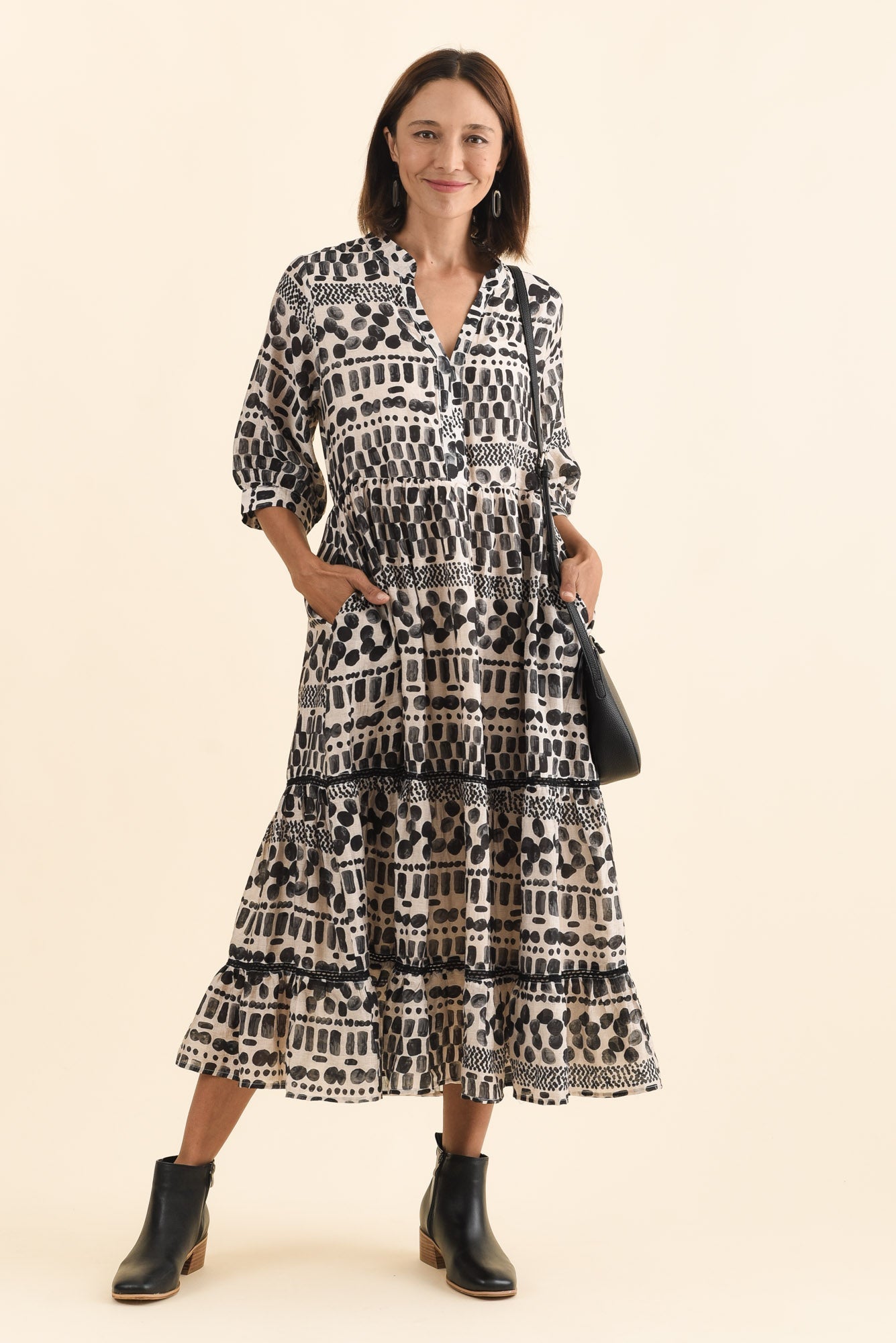 Lillian Black Spot Tier Dress