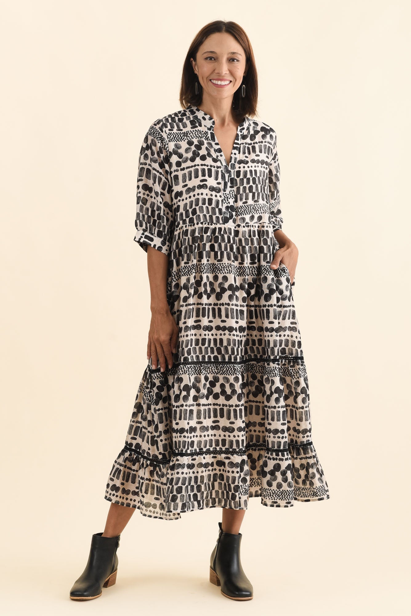 Lillian Black Spot Tier Dress