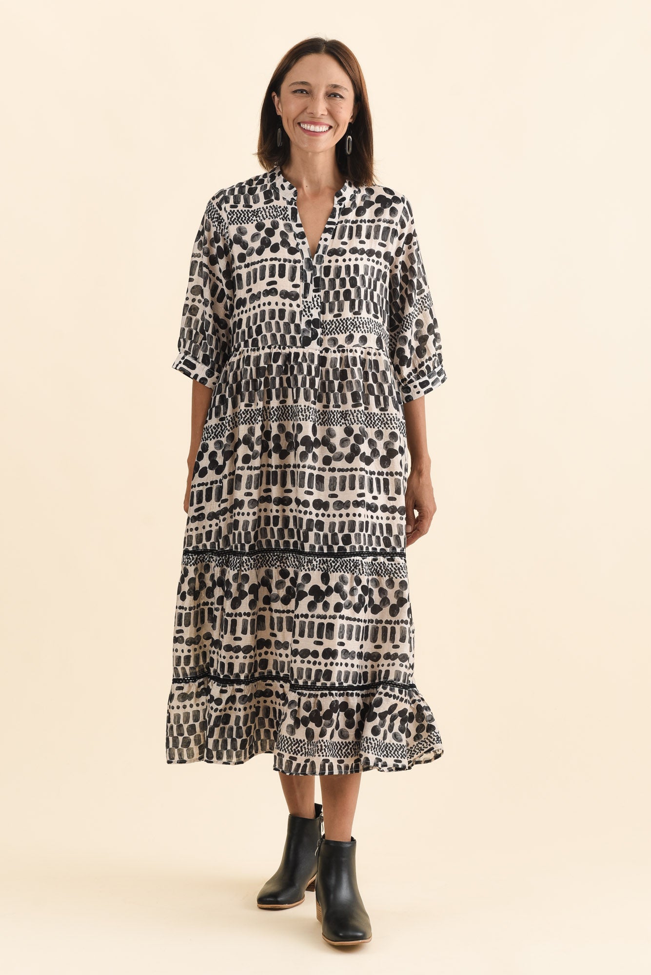 Lillian Black Spot Tier Dress