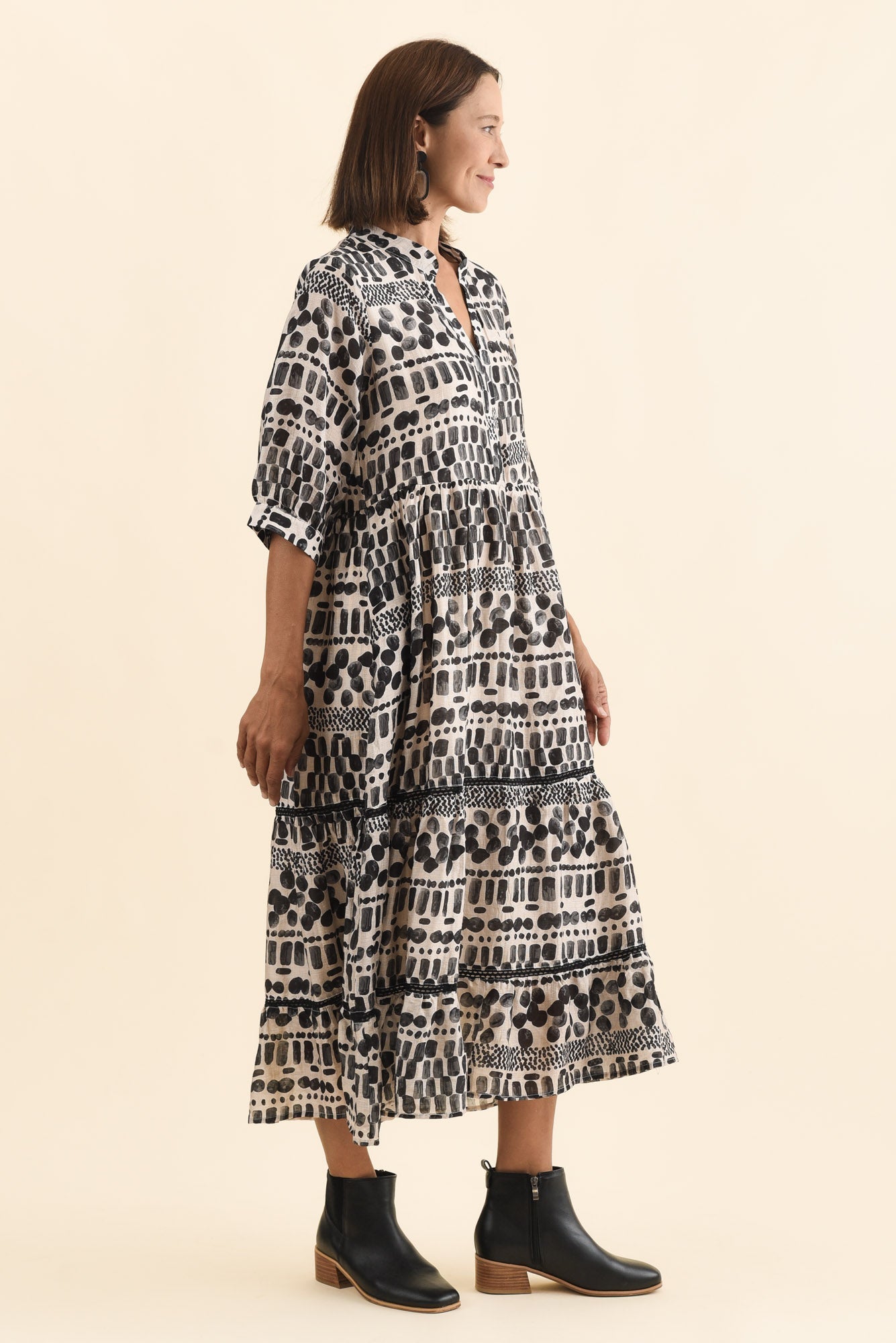 Lillian Black Spot Tier Dress