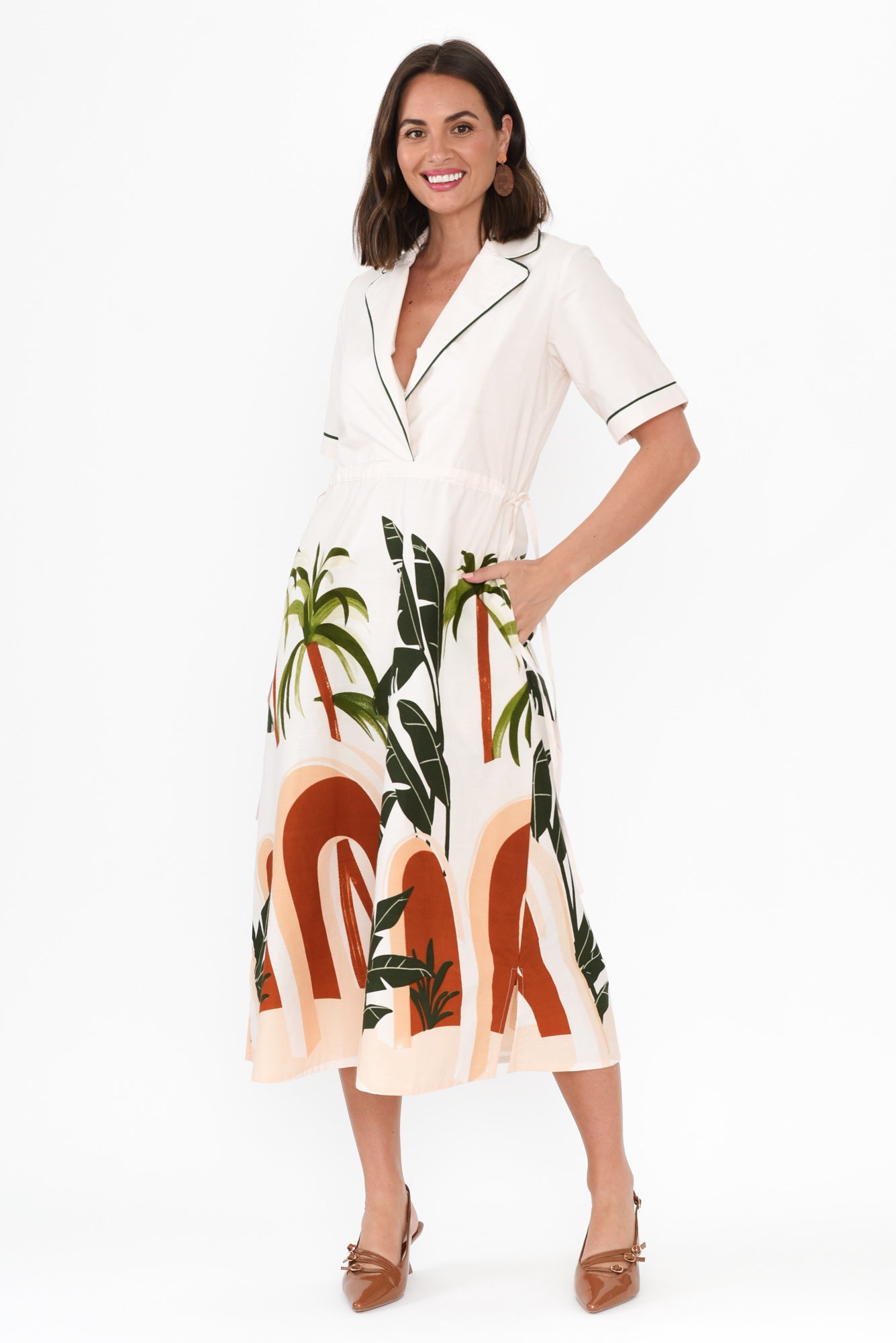 Lillie White Palm Cotton Poplin Dress