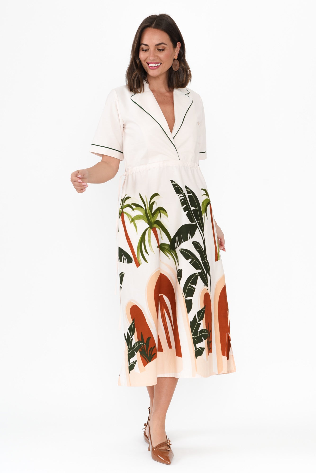 Lillie White Palm Cotton Poplin Dress