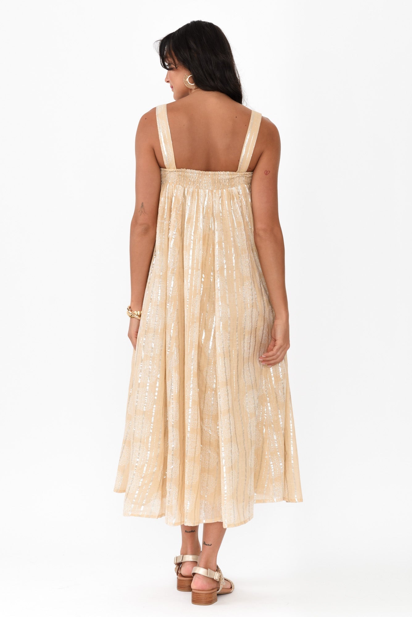 Livvy Beige Stripe Cotton Maxi Dress