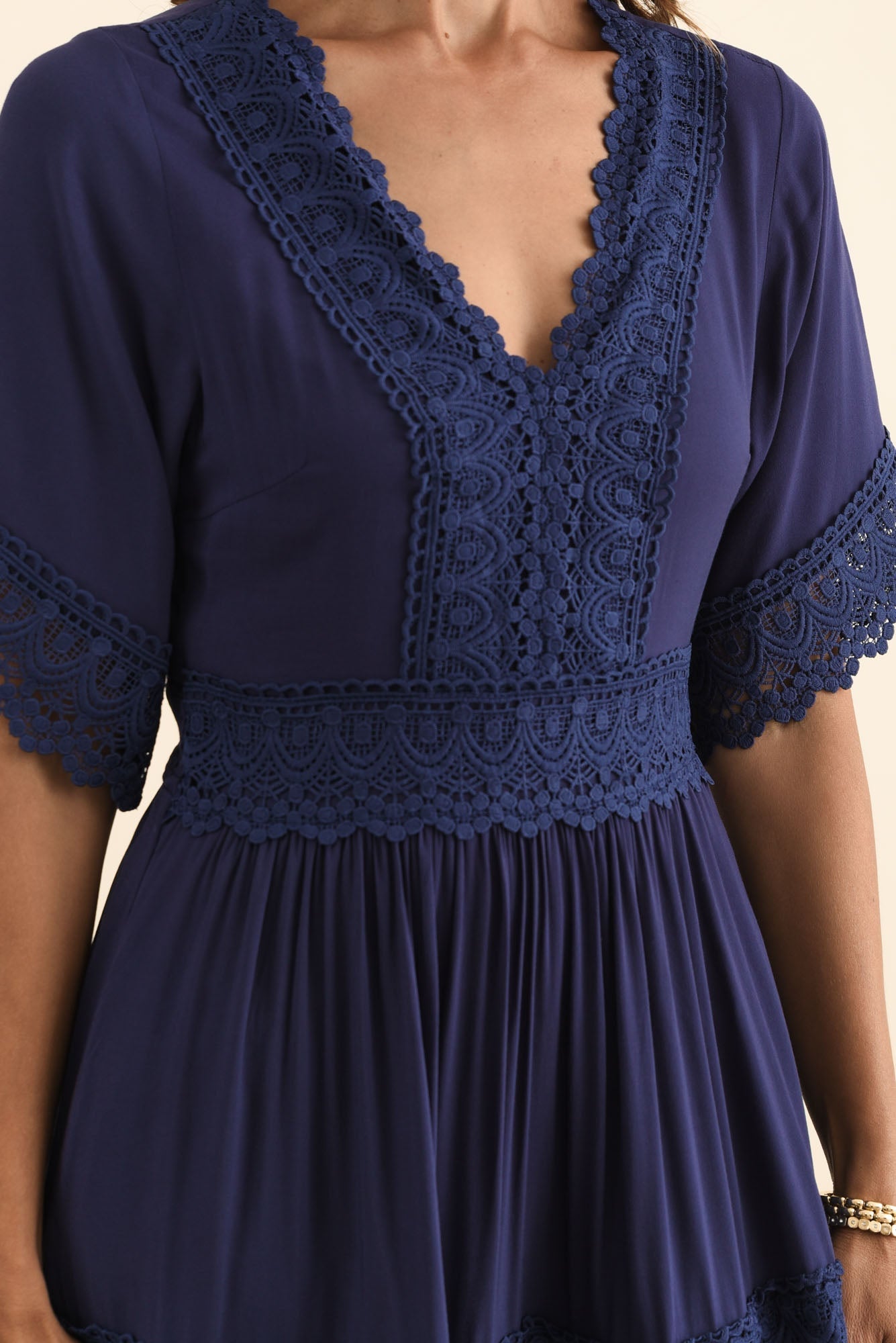Loris Navy Lace Trim Dress
