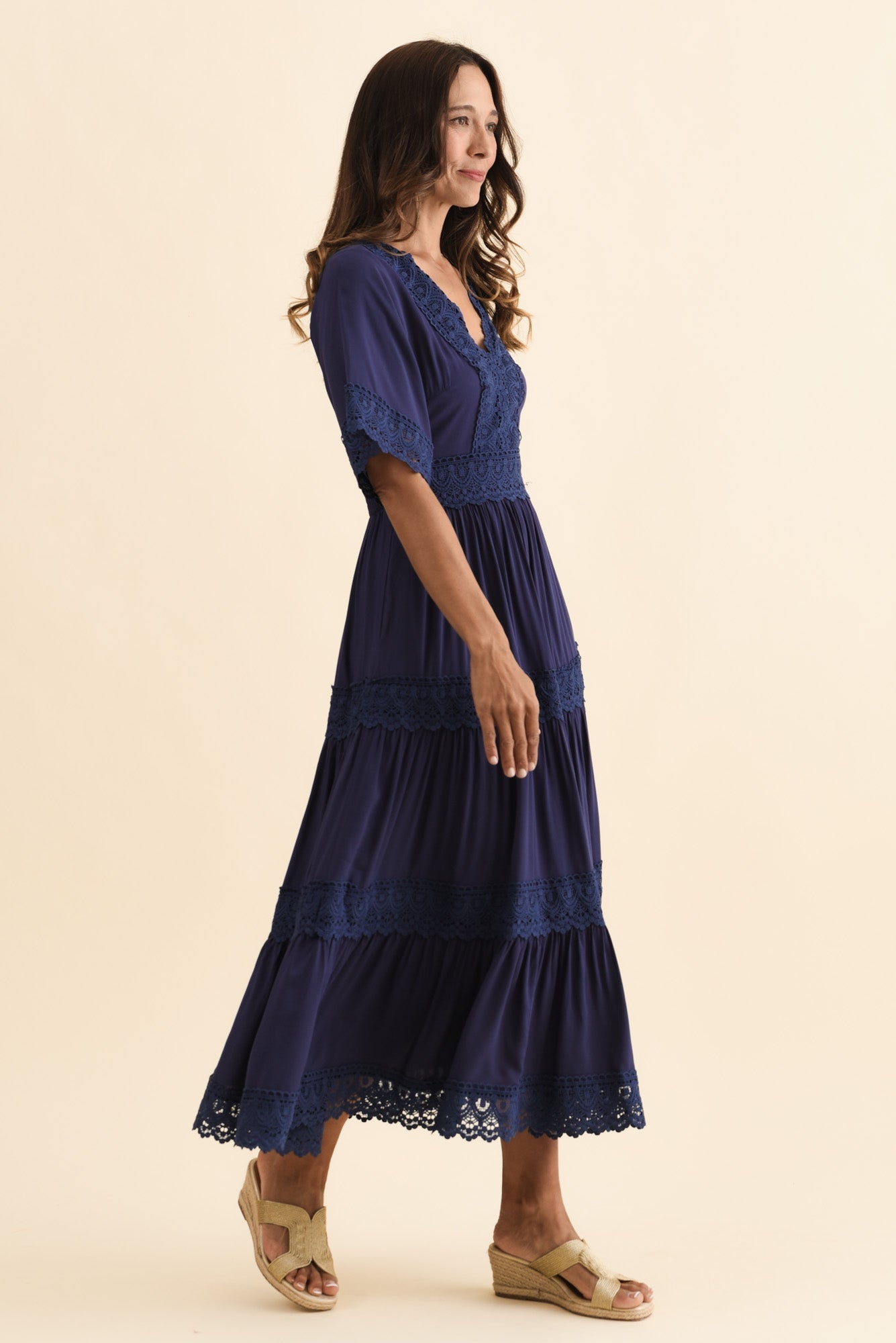 Loris Navy Lace Trim Dress