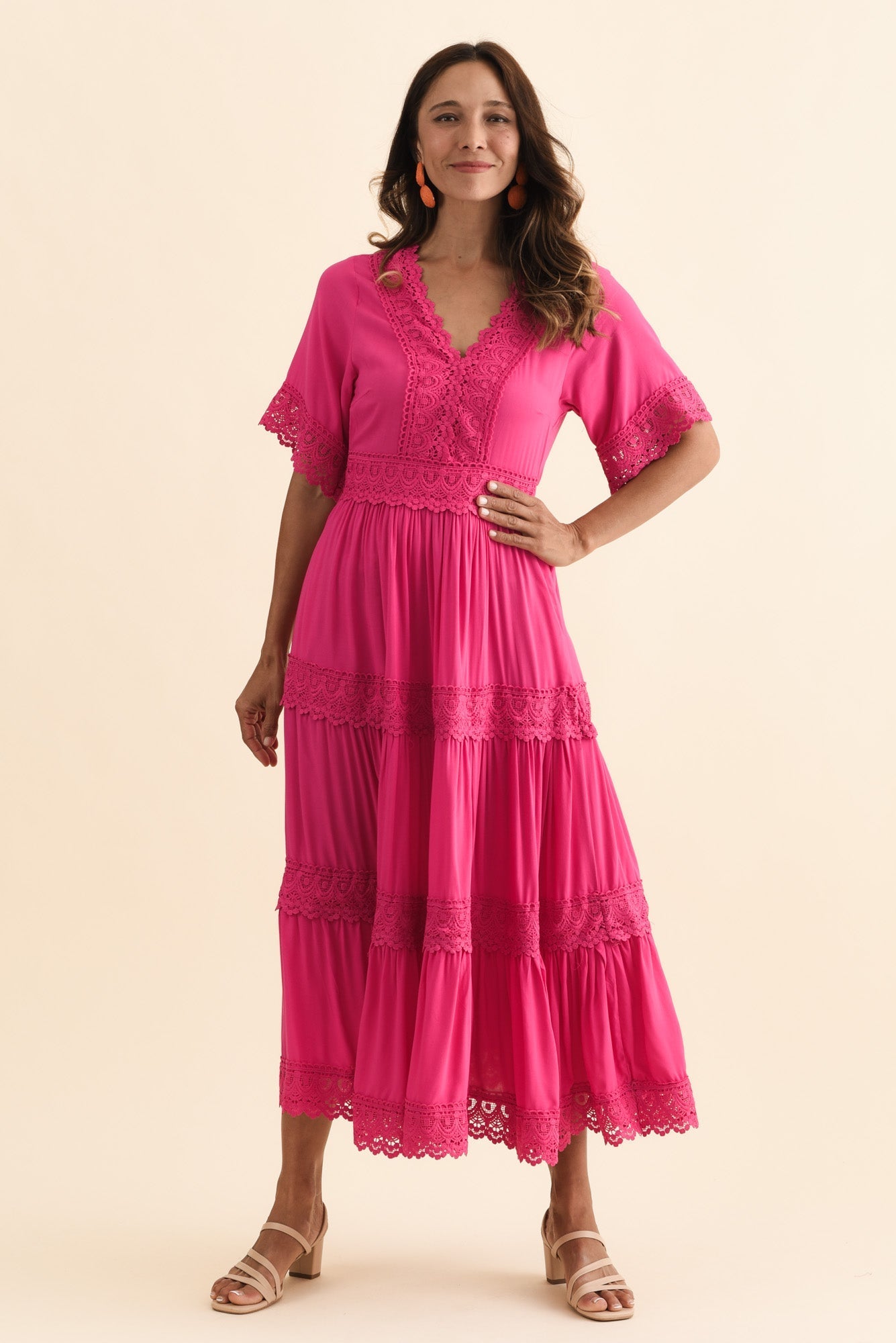 Loris Pink Lace Trim Dress