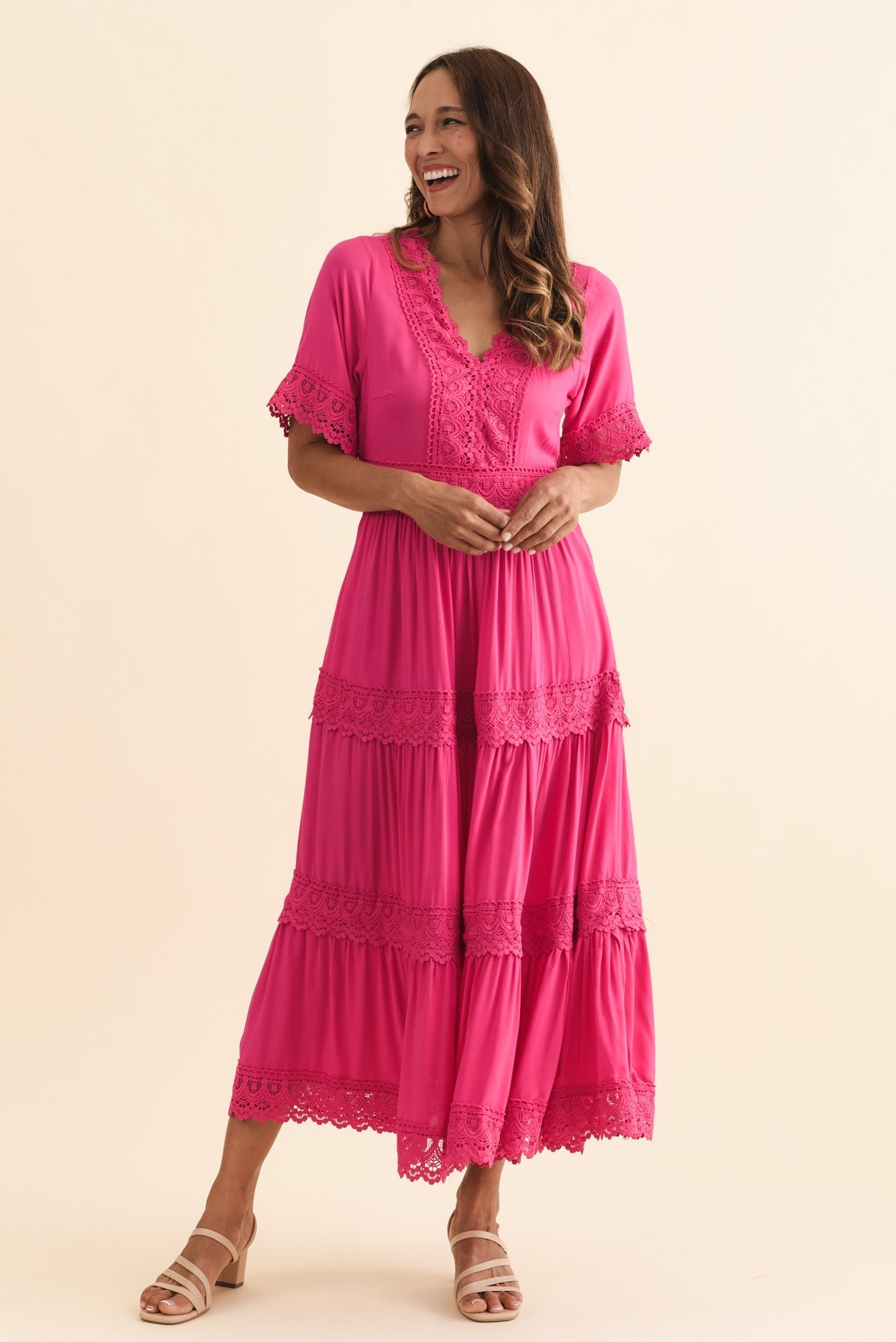 Loris Pink Lace Trim Dress
