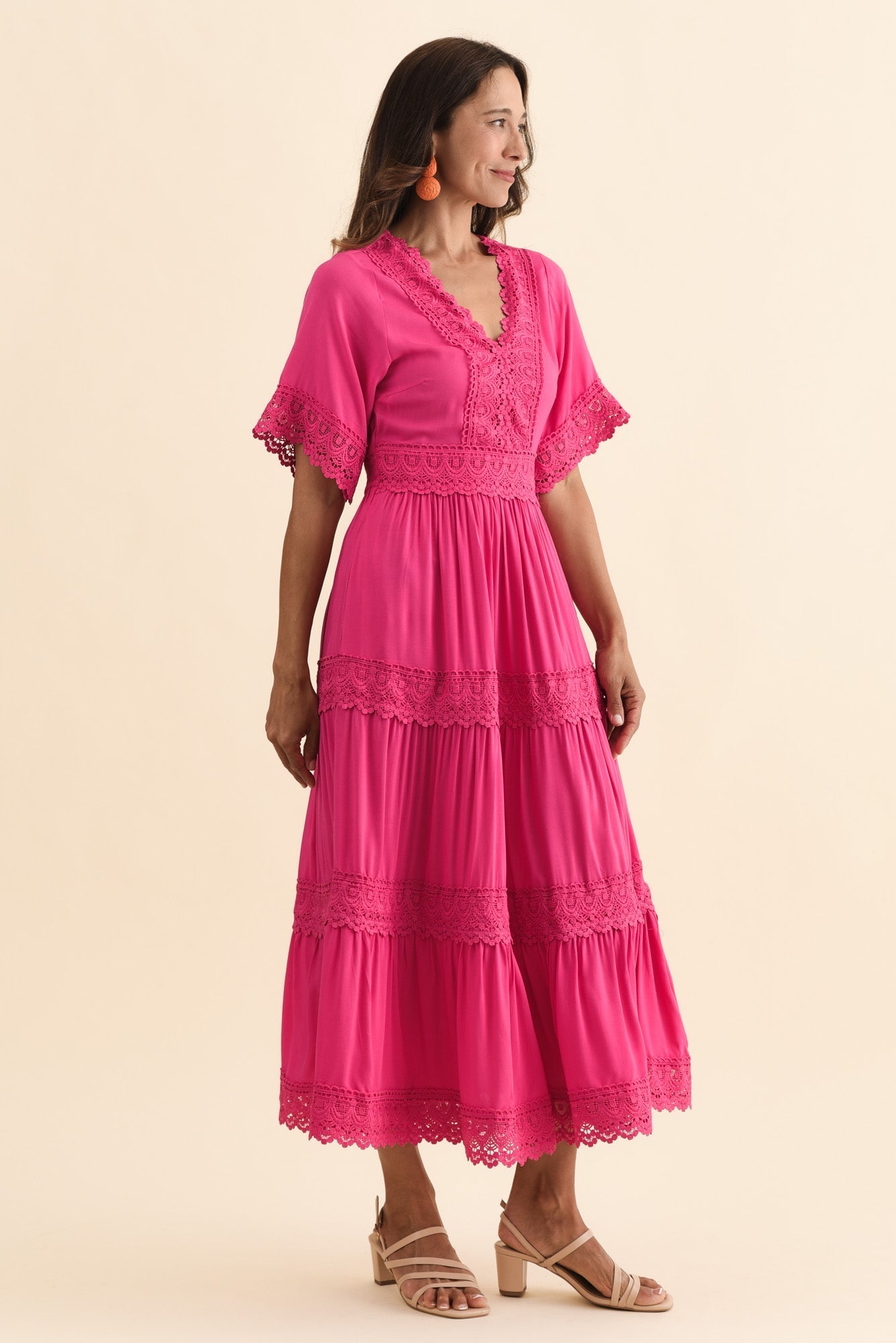 Loris Pink Lace Trim Dress