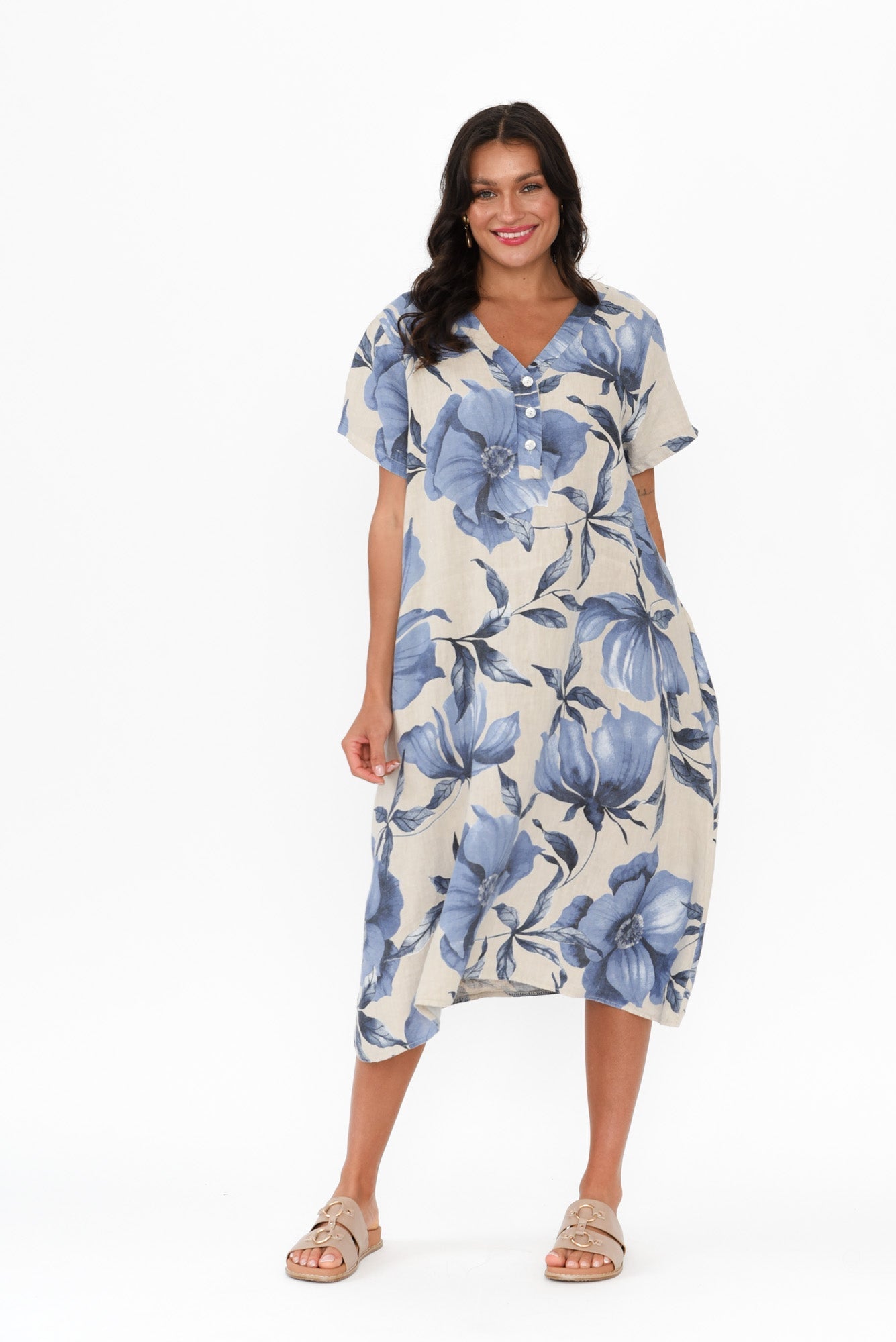 Louisiana Taupe Floral Button Dress
