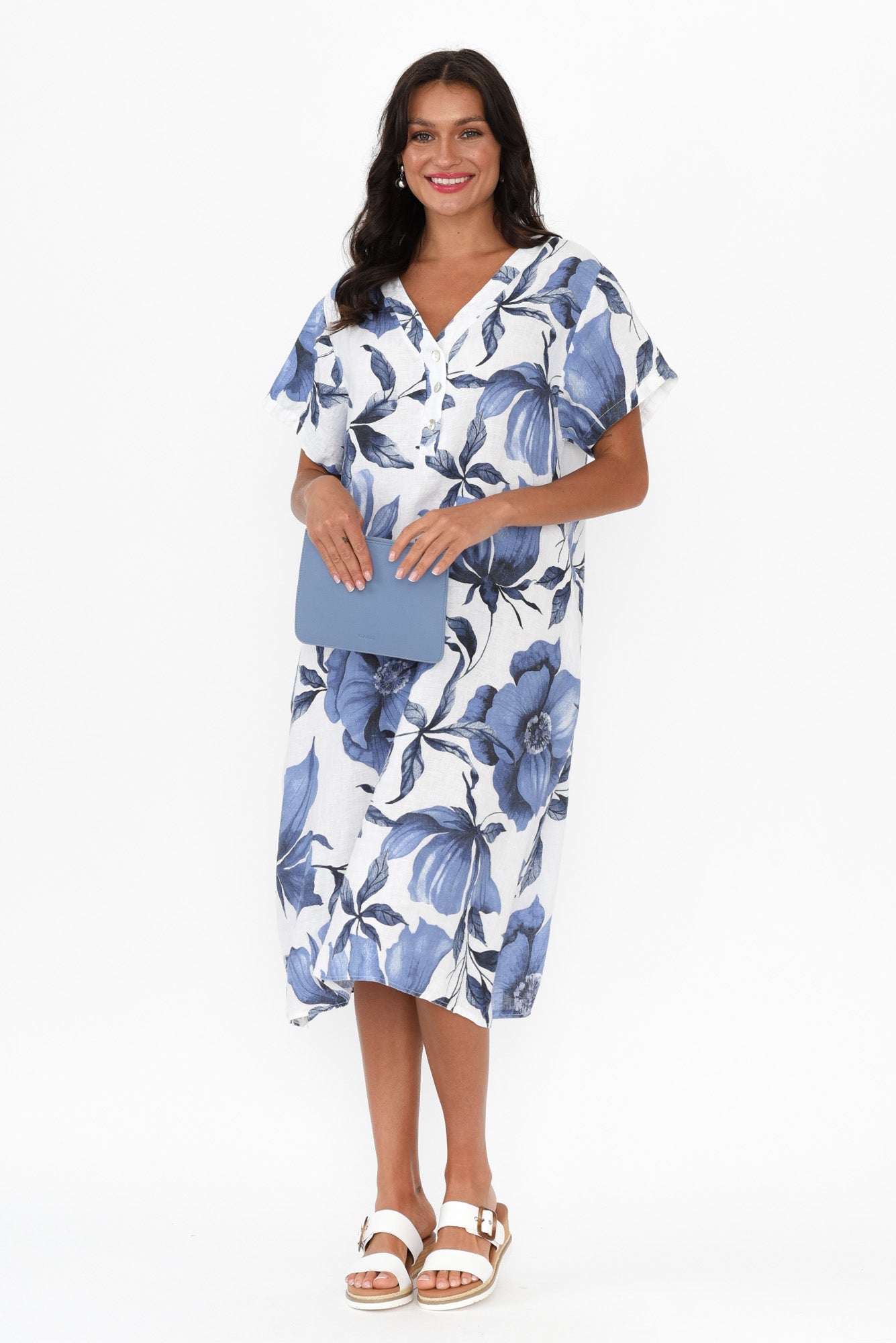 Louisiana White Floral Button Dress