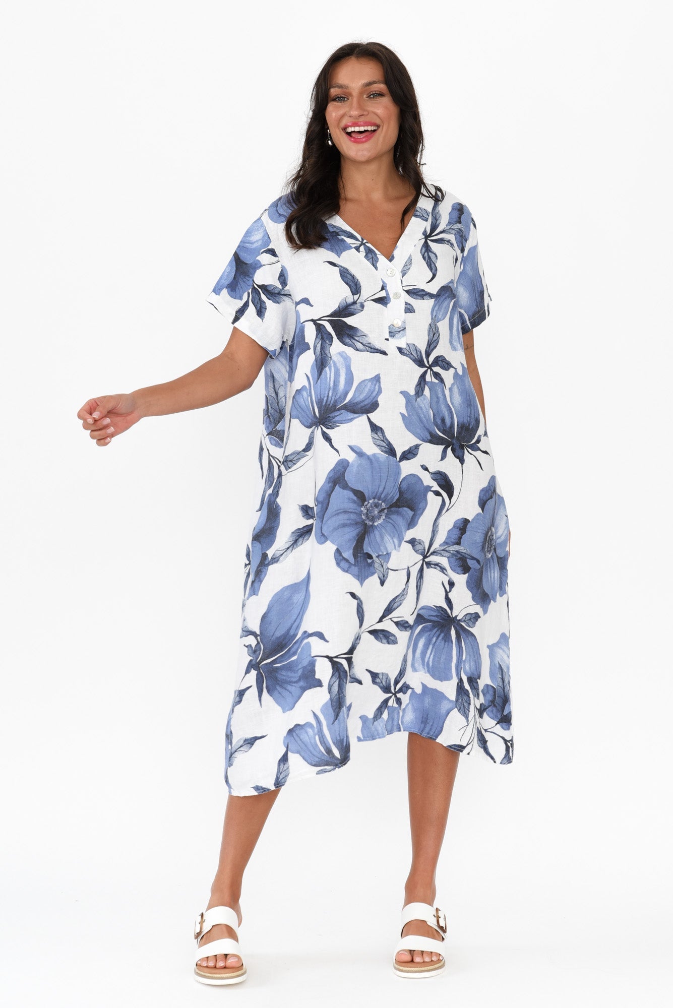Louisiana White Floral Button Dress