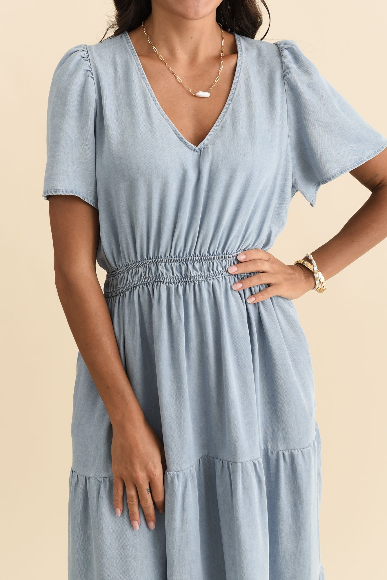 Luca Dark Blue Tencel Tier Dress